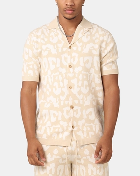 Polo Style XXIII Puzzle Knit Button Up Shirt Beige/Off White