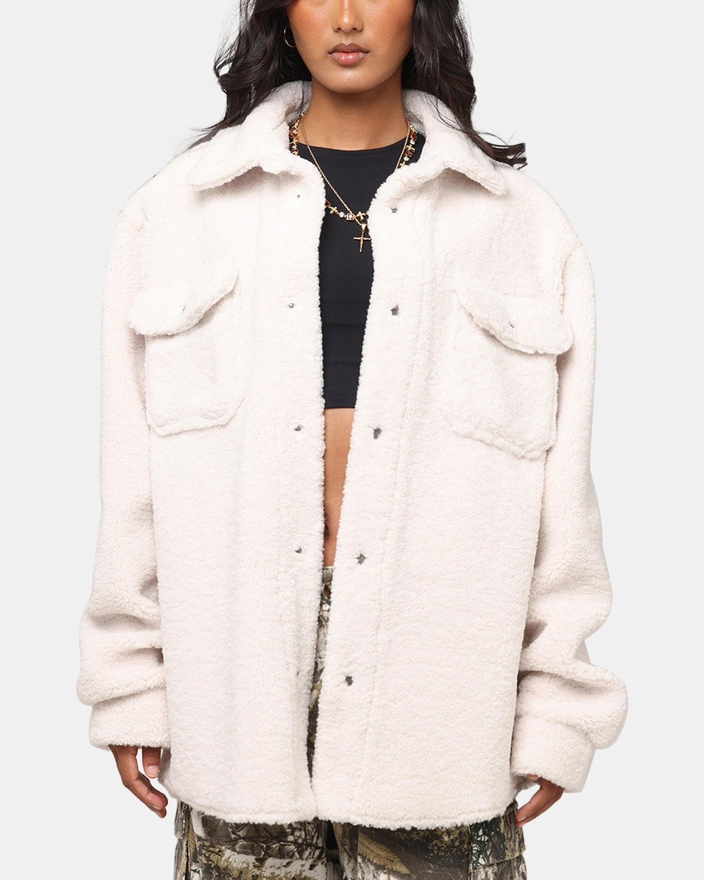 Perseverance family trip XXIII Shearling Fur Jacket Cream