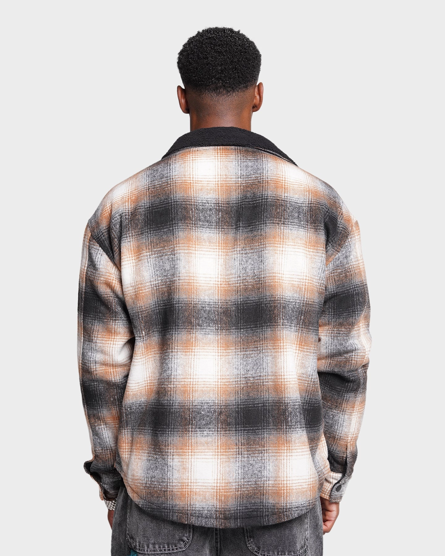 XXIII Sherpa Flannel Jacket Tan/Black Versatile Layering Wrinkle-Resistant