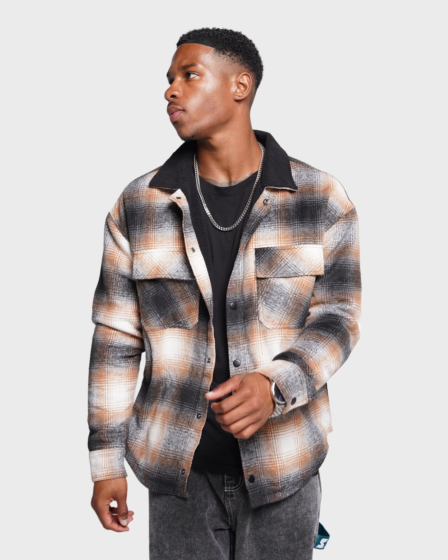 XXIII Sherpa Flannel Jacket Tan/Black Comfortable-fit Relax