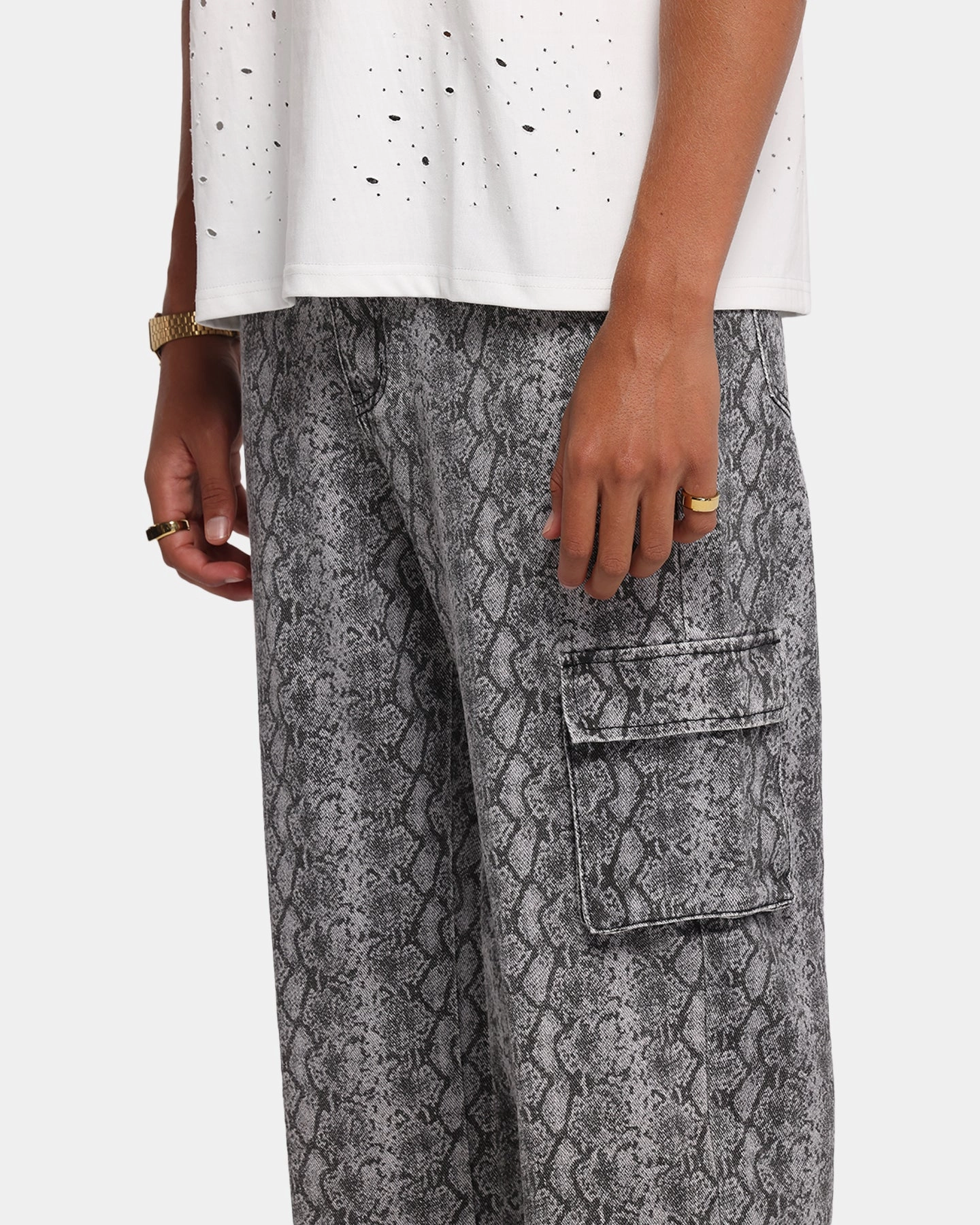 XXIII Snake Skin Cargo Pants Black Snake Print Light Fabric