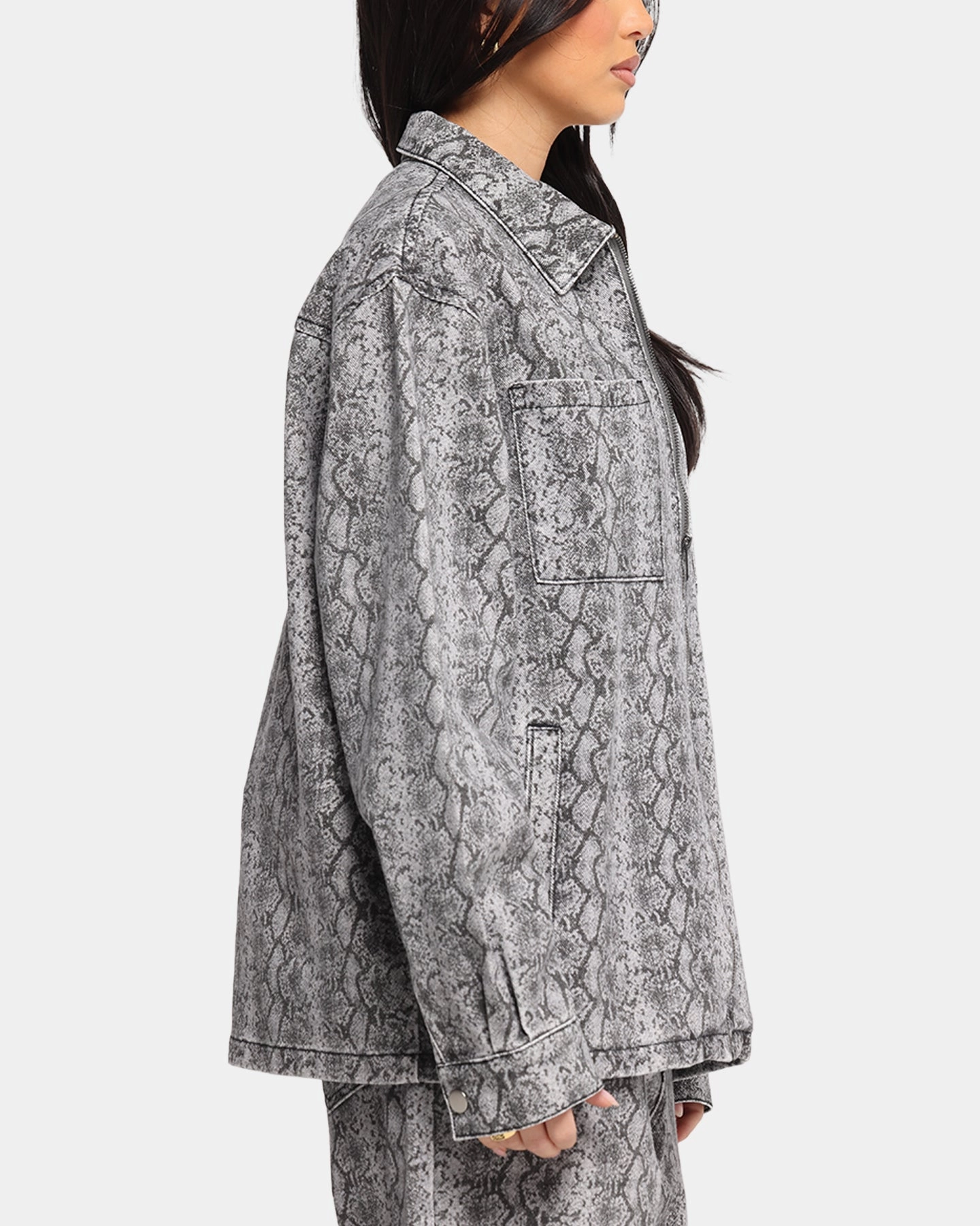 XXIII Snake Skin Jacket Black Snake Print Necklace Front Pockets