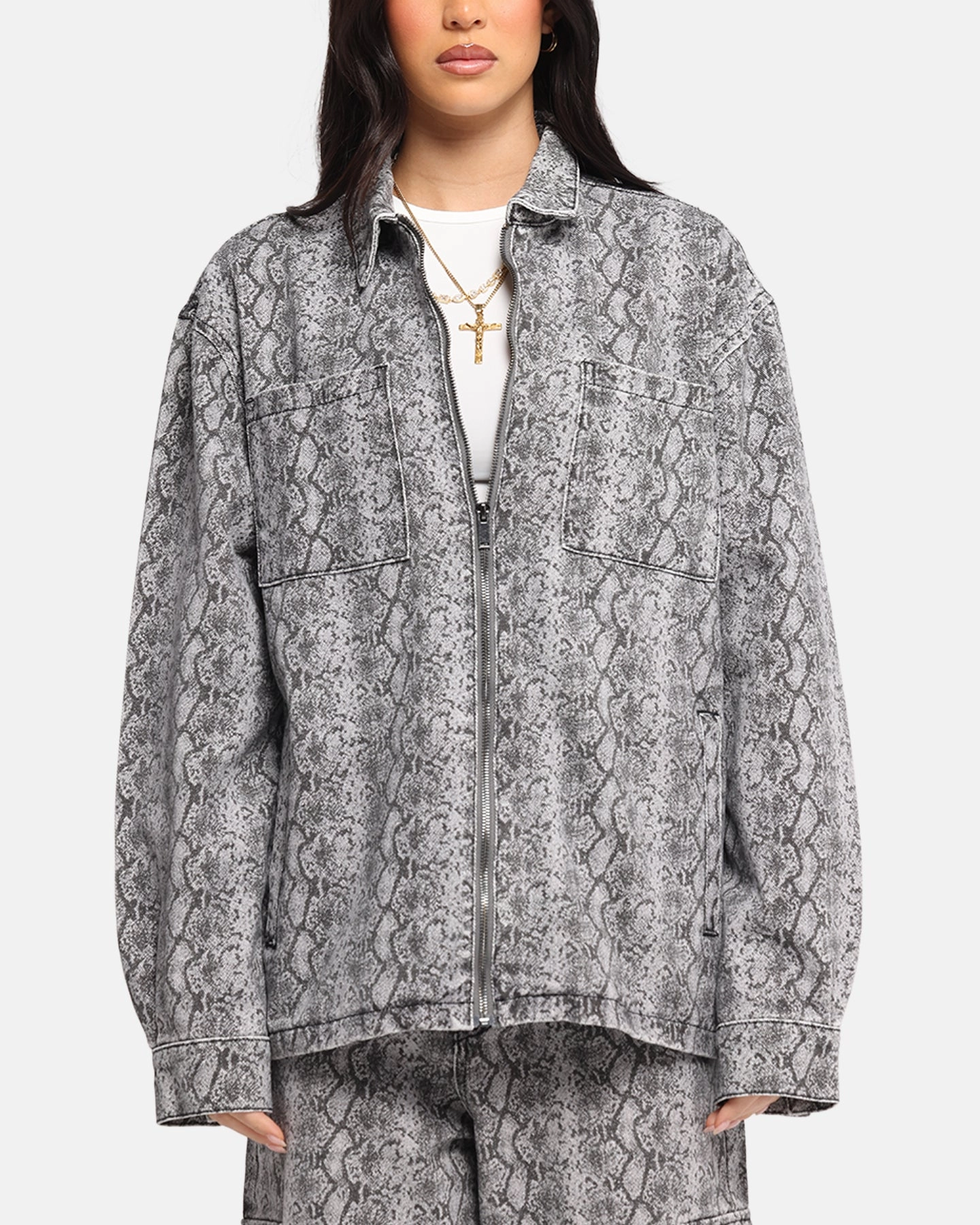 Awareness Foldable Collar Design XXIII Snake Skin Jacket Black Snake Print