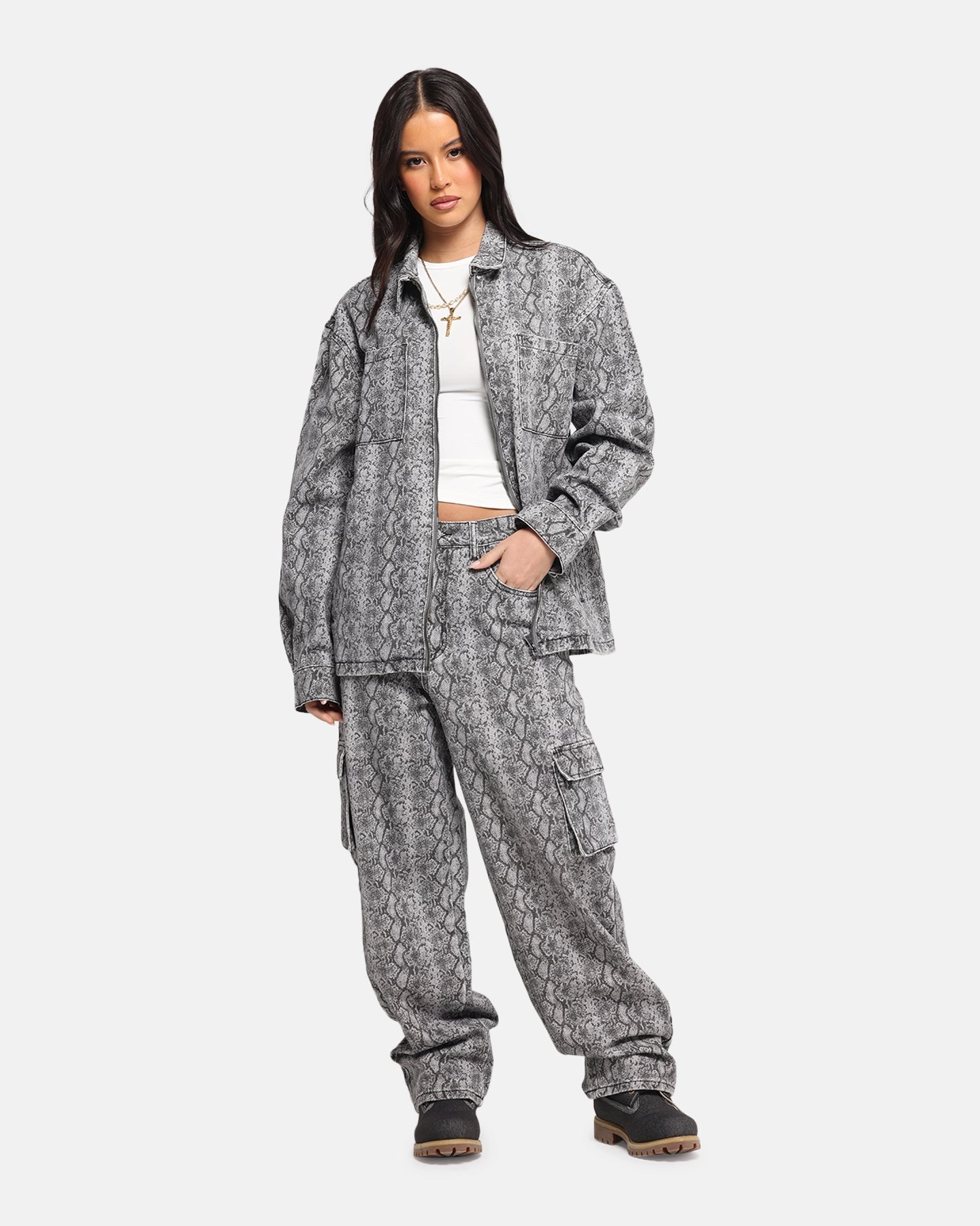 XXIII Snake Skin Jacket Black Snake Print HighNeck