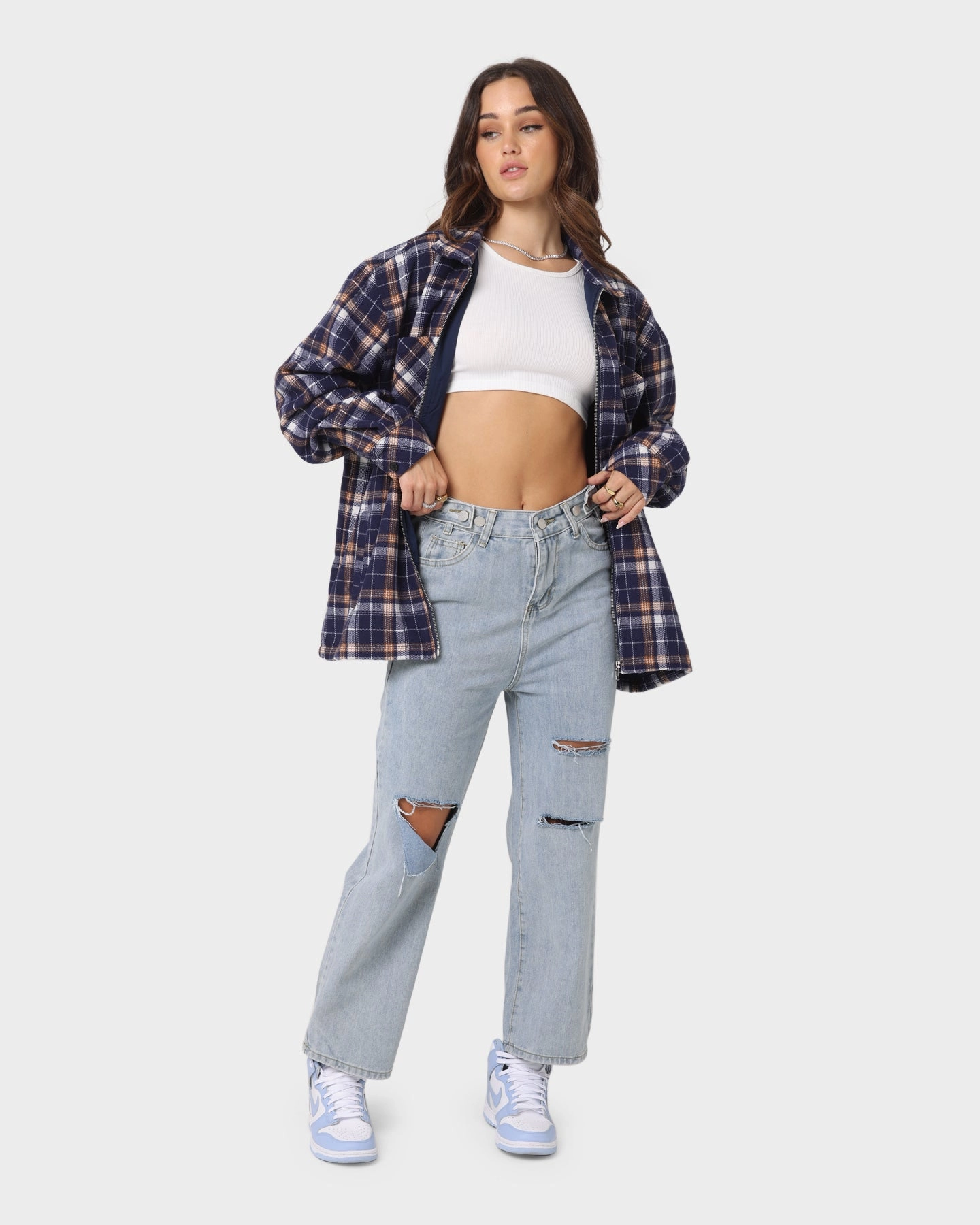 Raglan sleeves Fall Friendly XXIII Soren Plaid Bomber Jacket Blue