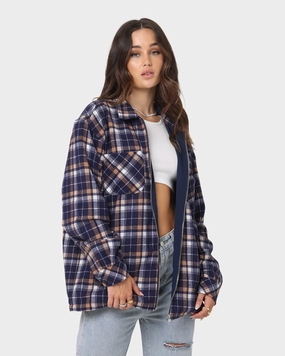 XXIII Soren Plaid Bomber Jacket Blue Makeup