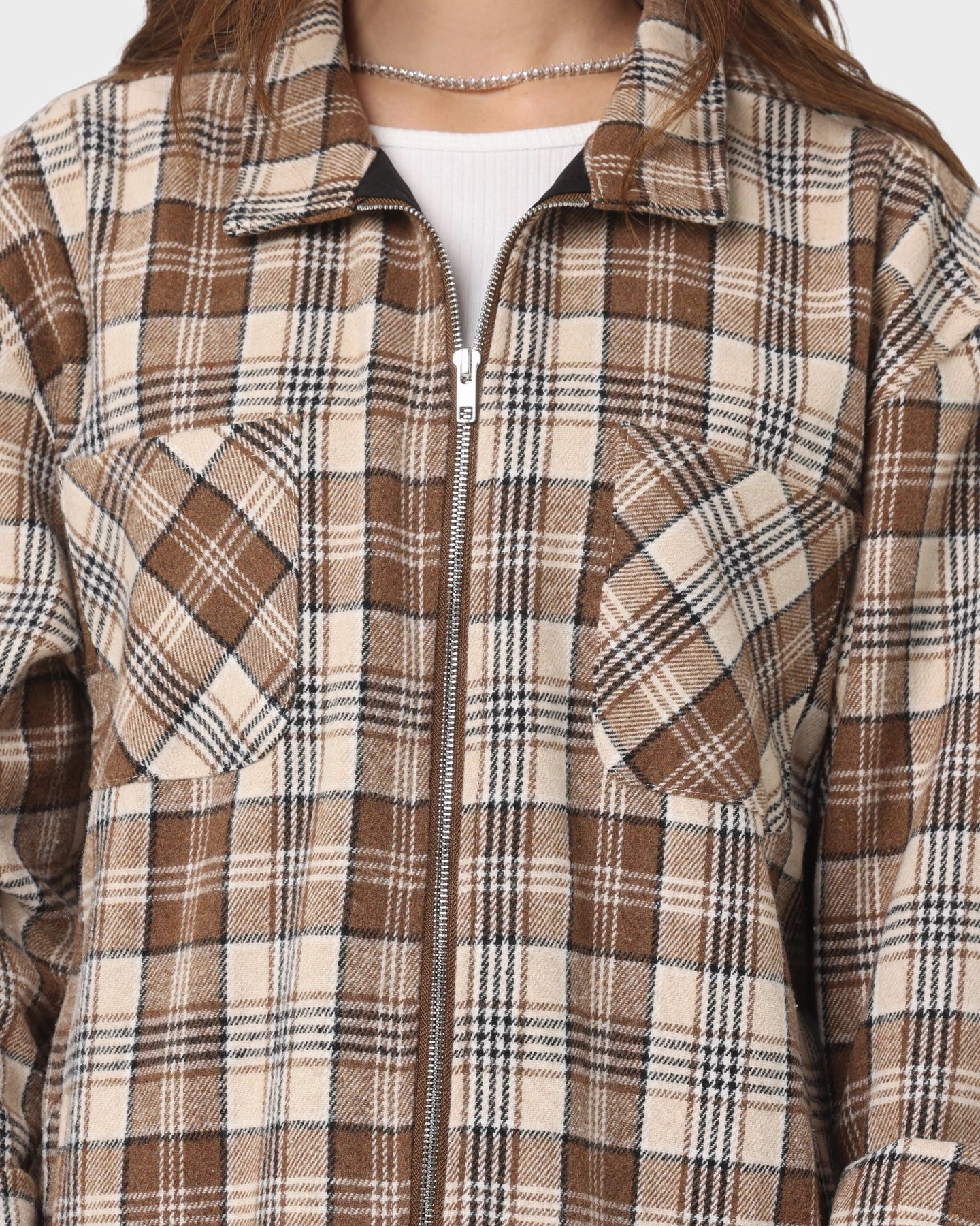 Multi Pocket Design Weekend Fit XXIII Soren Plaid Bomber Jacket Brown