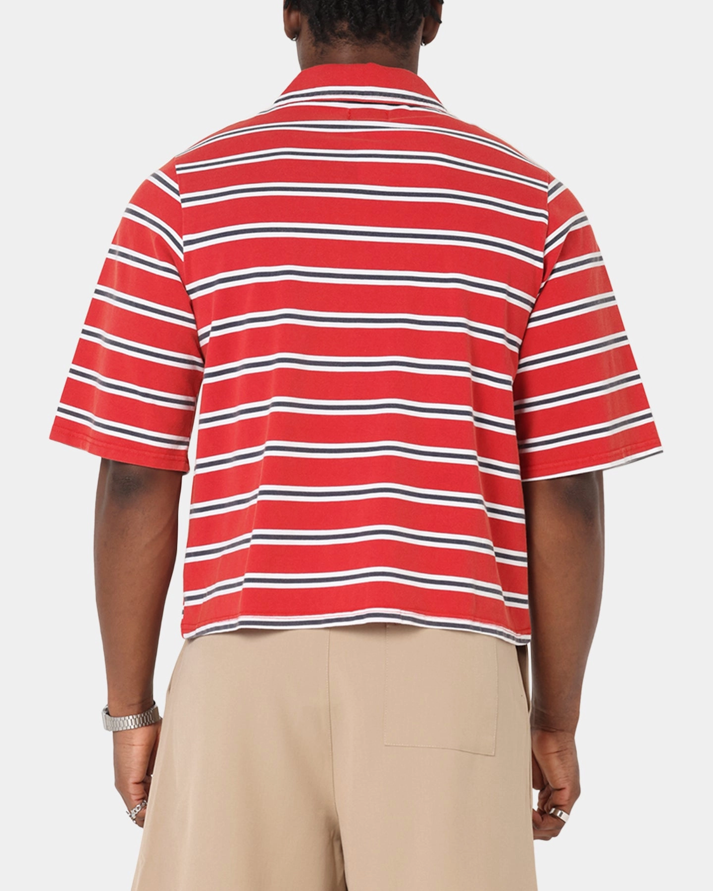 XXIII Striped Polo T-Shirt Red Stripe Solid Color