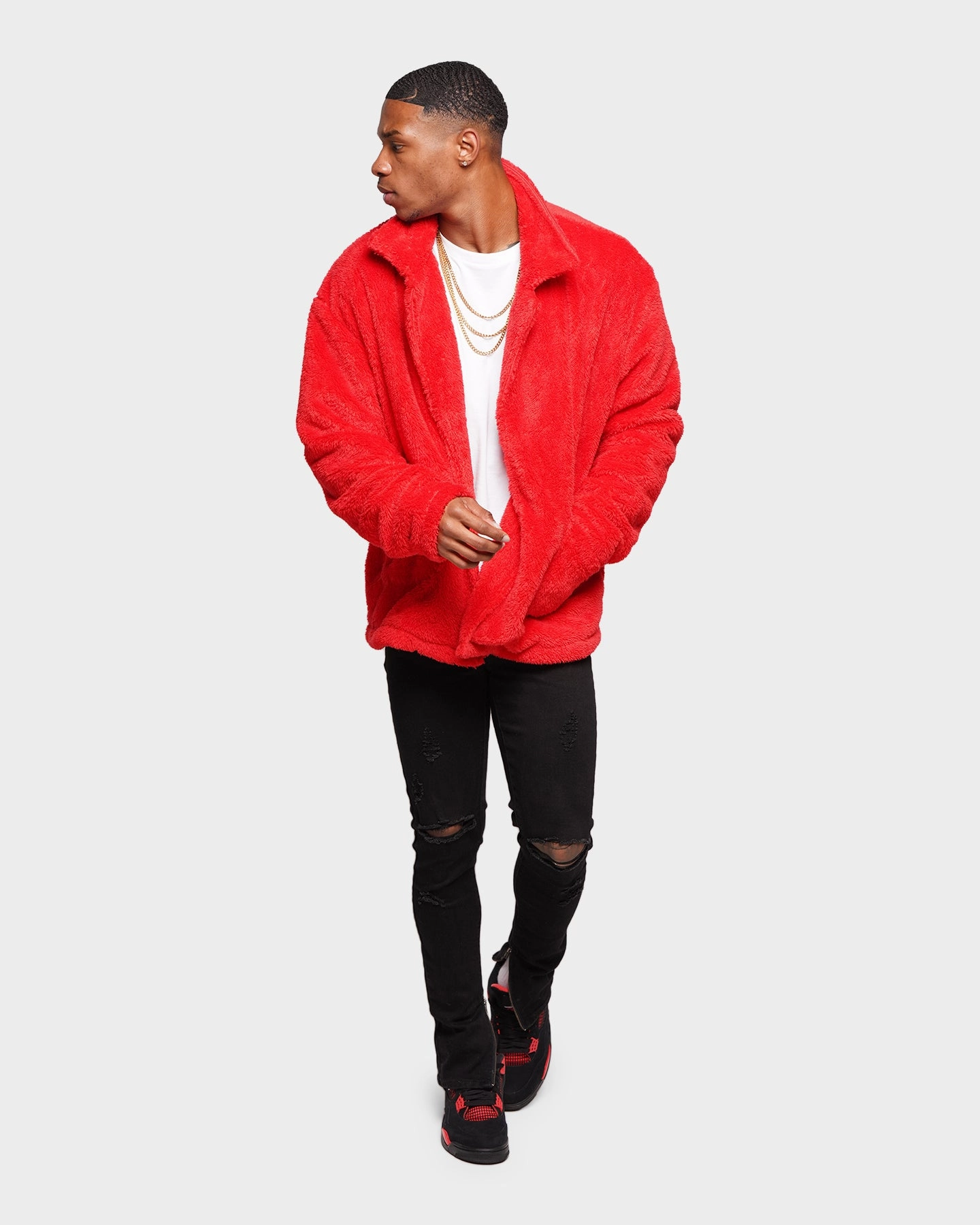 XXIII Talha Red Fur Jacket Red Relaxed Cut Reinforced Stress Points