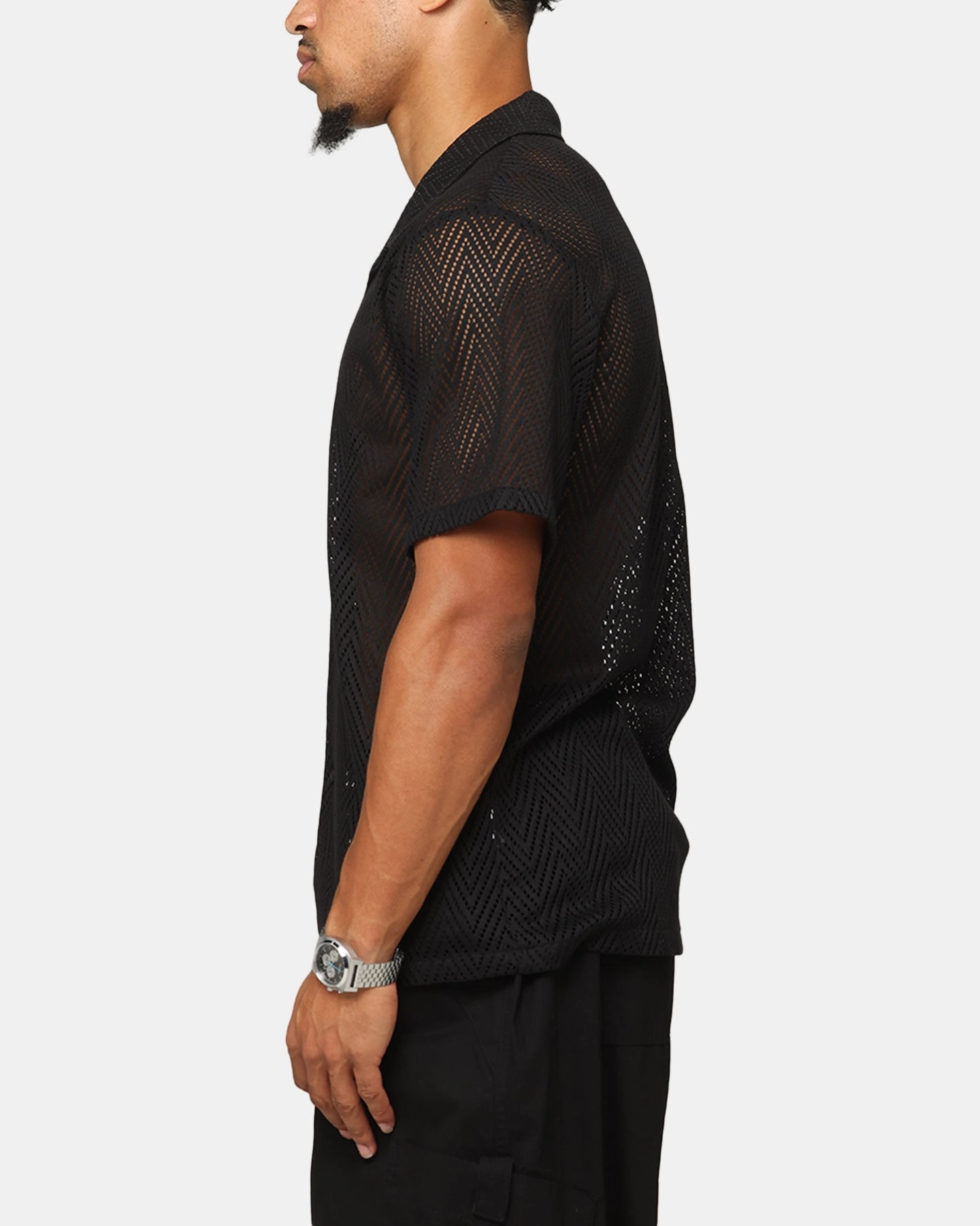 Trend-Driven XXIII Terrace Knit Button Up Shirt Black
