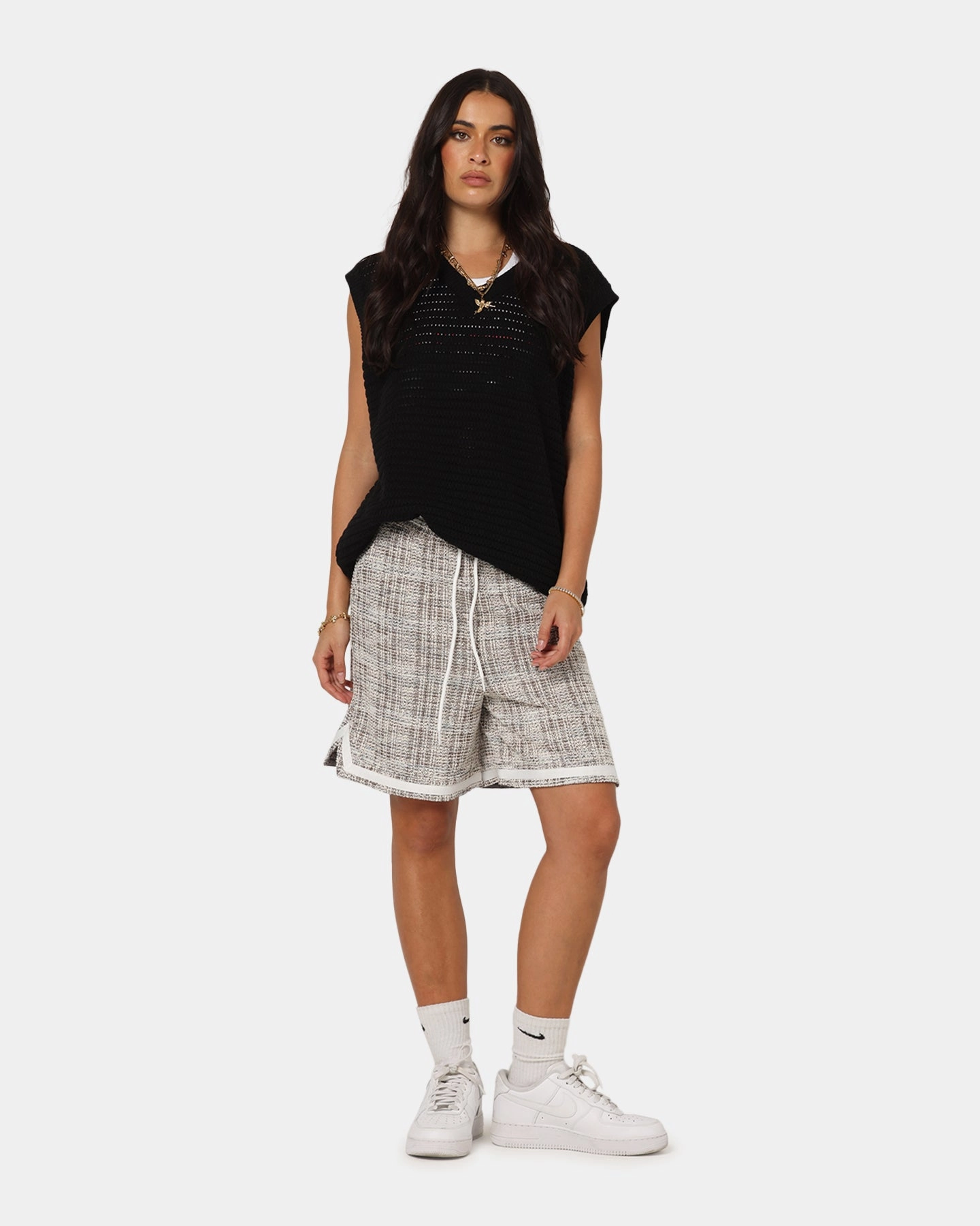 XXIII Textured Ball Shorts Brown/Cream Elastic hem Tailored Fit