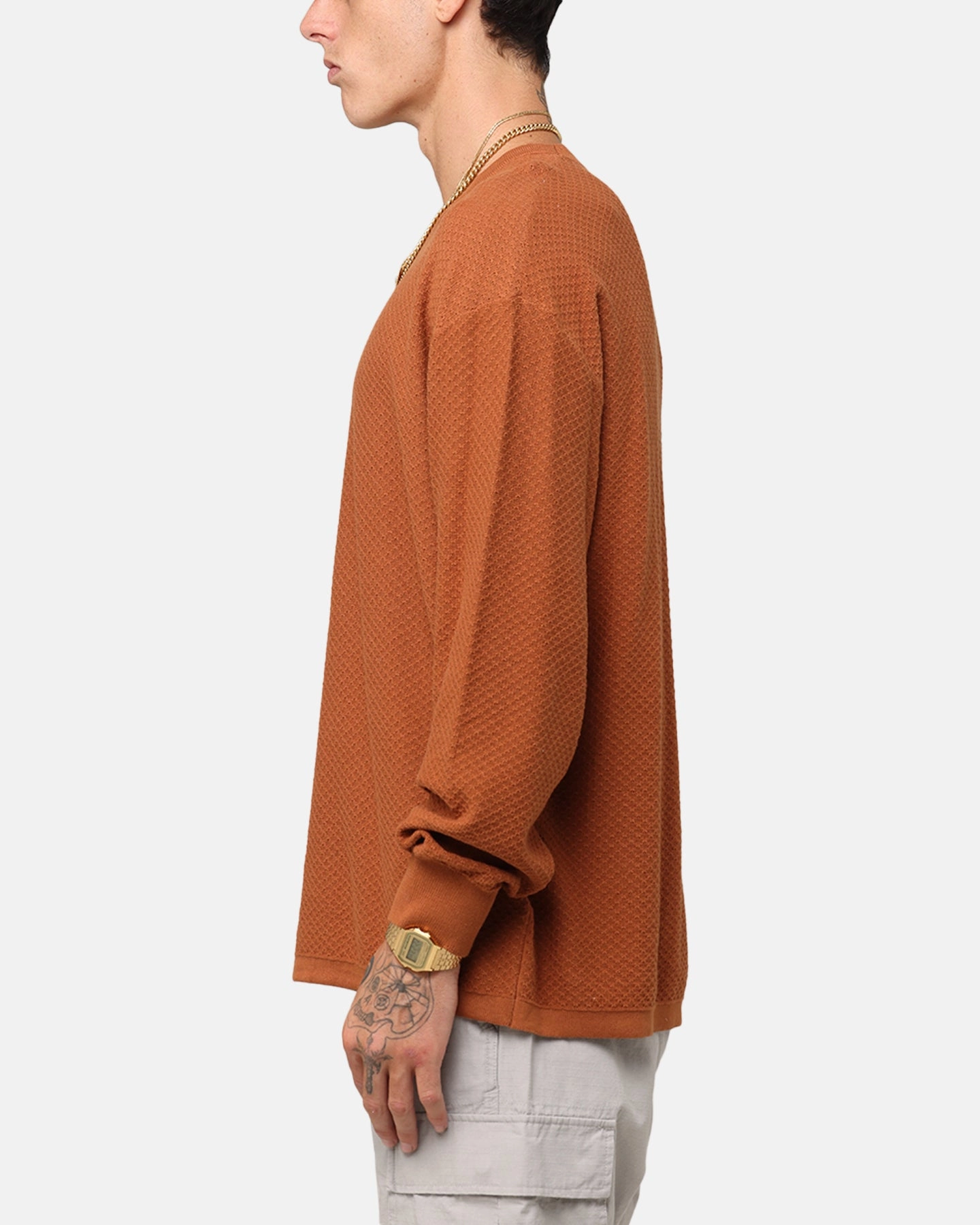 XXIII Textured Long Sleeve T-Shirt Rust Light and Breezy