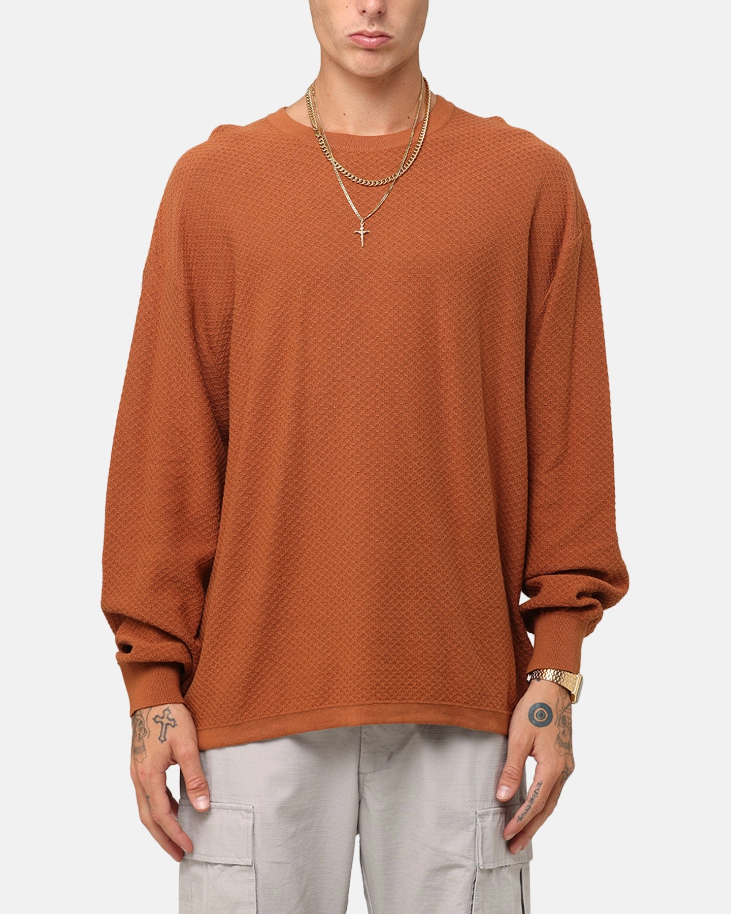 XXIII Textured Long Sleeve T-Shirt Rust Outdoor Leisure Look Classic Cut