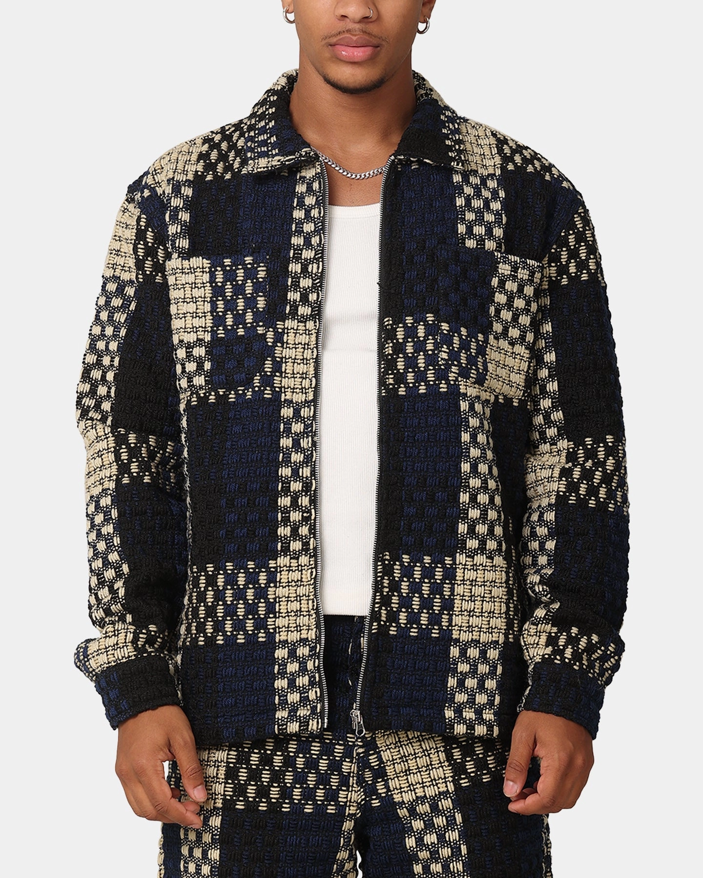 XXIII Textured Weave Jacket Blue/Black/Yellow Multipurpose Utility Laser Cut Perforations