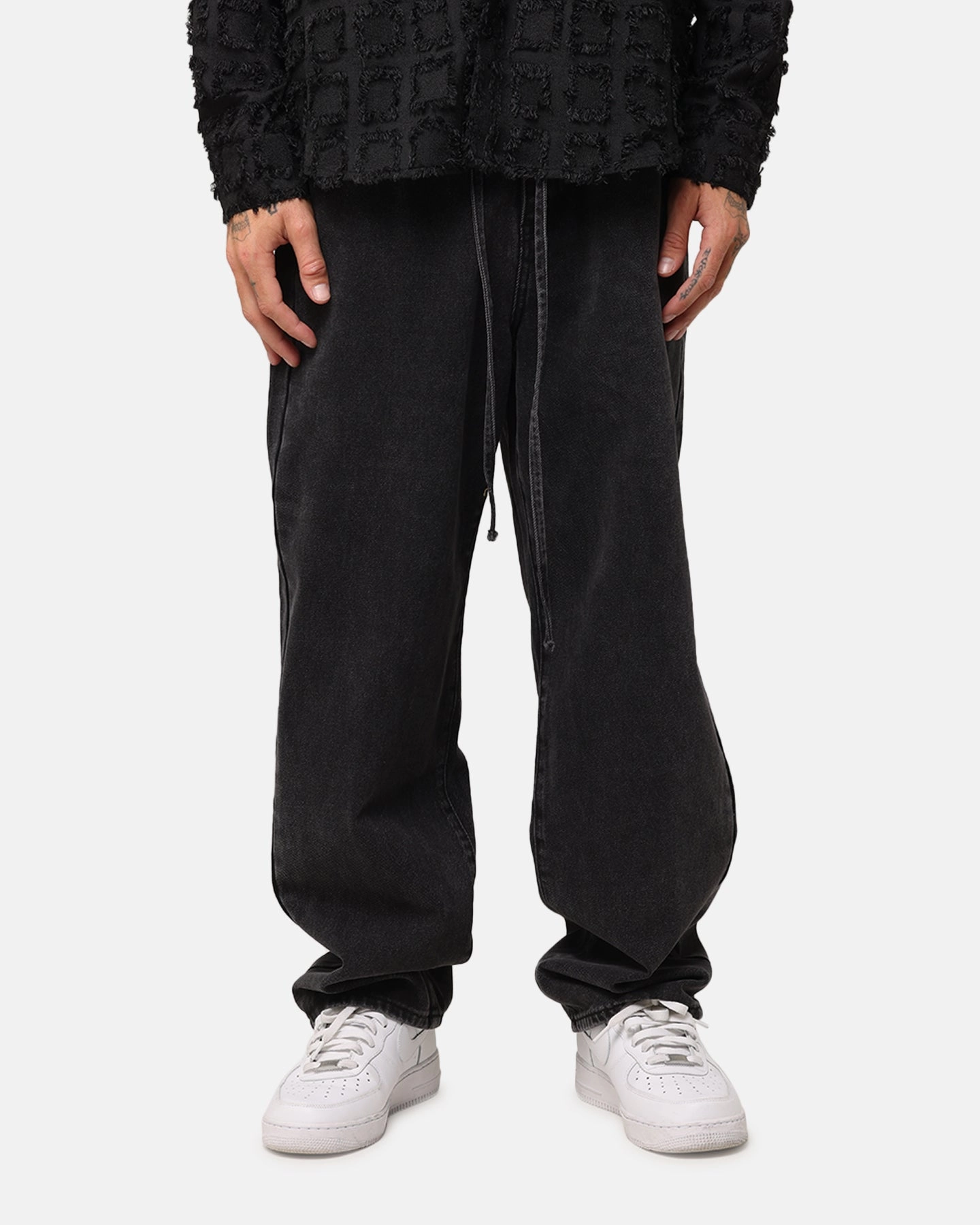 Cozy Essentials XXIII Tie Lace Baggy Jeans Black Stonewash