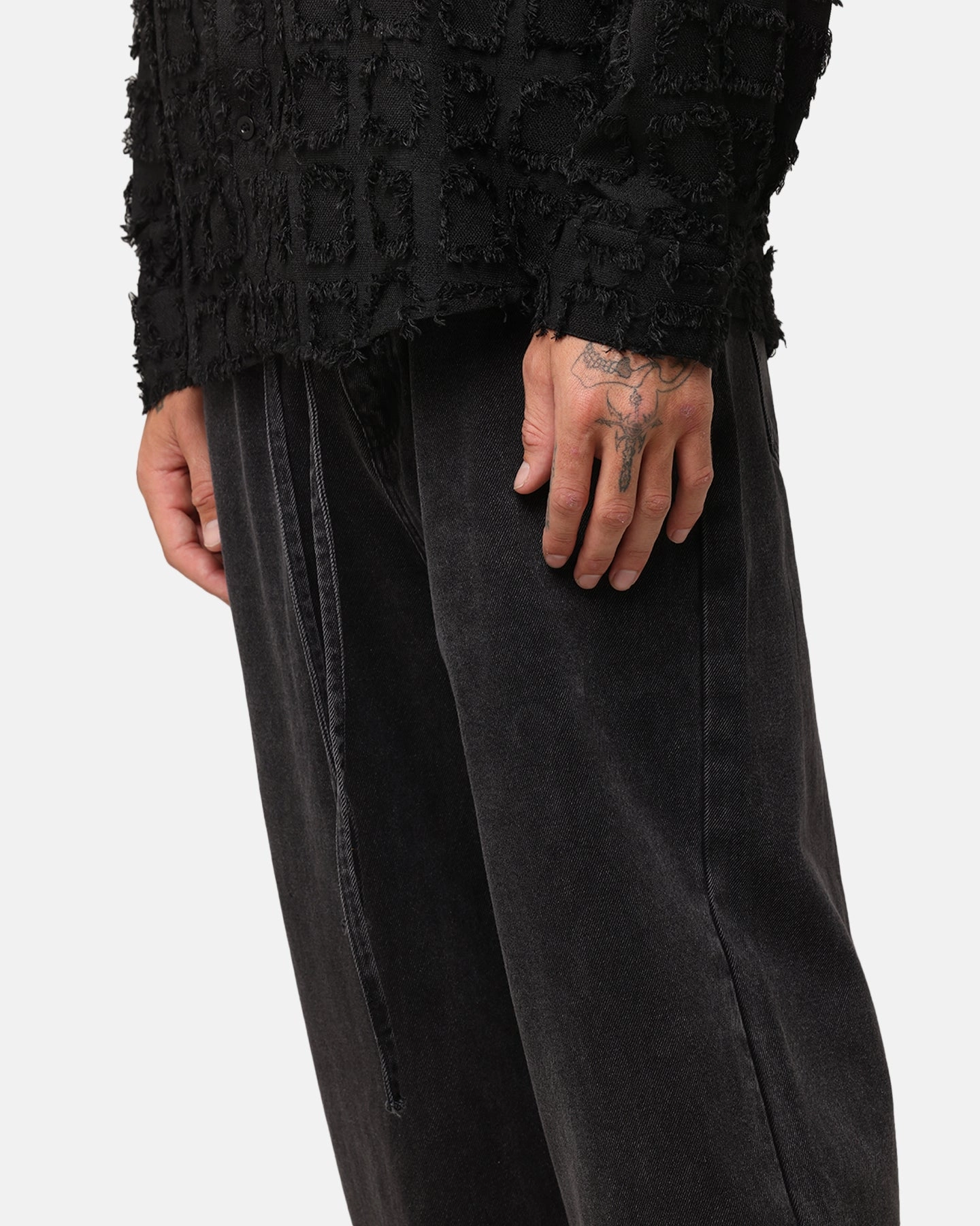 Neutral Style XXIII Tie Lace Baggy Jeans Black Stonewash