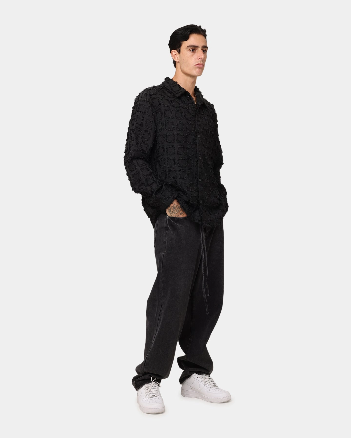 XXIII Tie Lace Baggy Jeans Black Stonewash Bold Design ReflectiveTrim