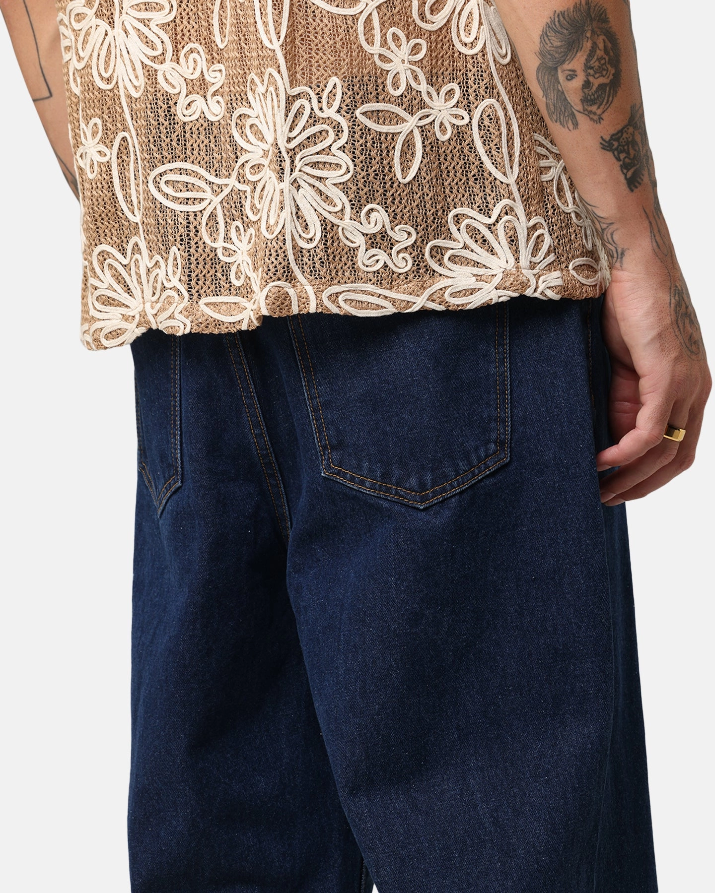 NonRestrictiveFit Light and Cozy XXIII Tie Lace Baggy Jeans Stonewash Indigo