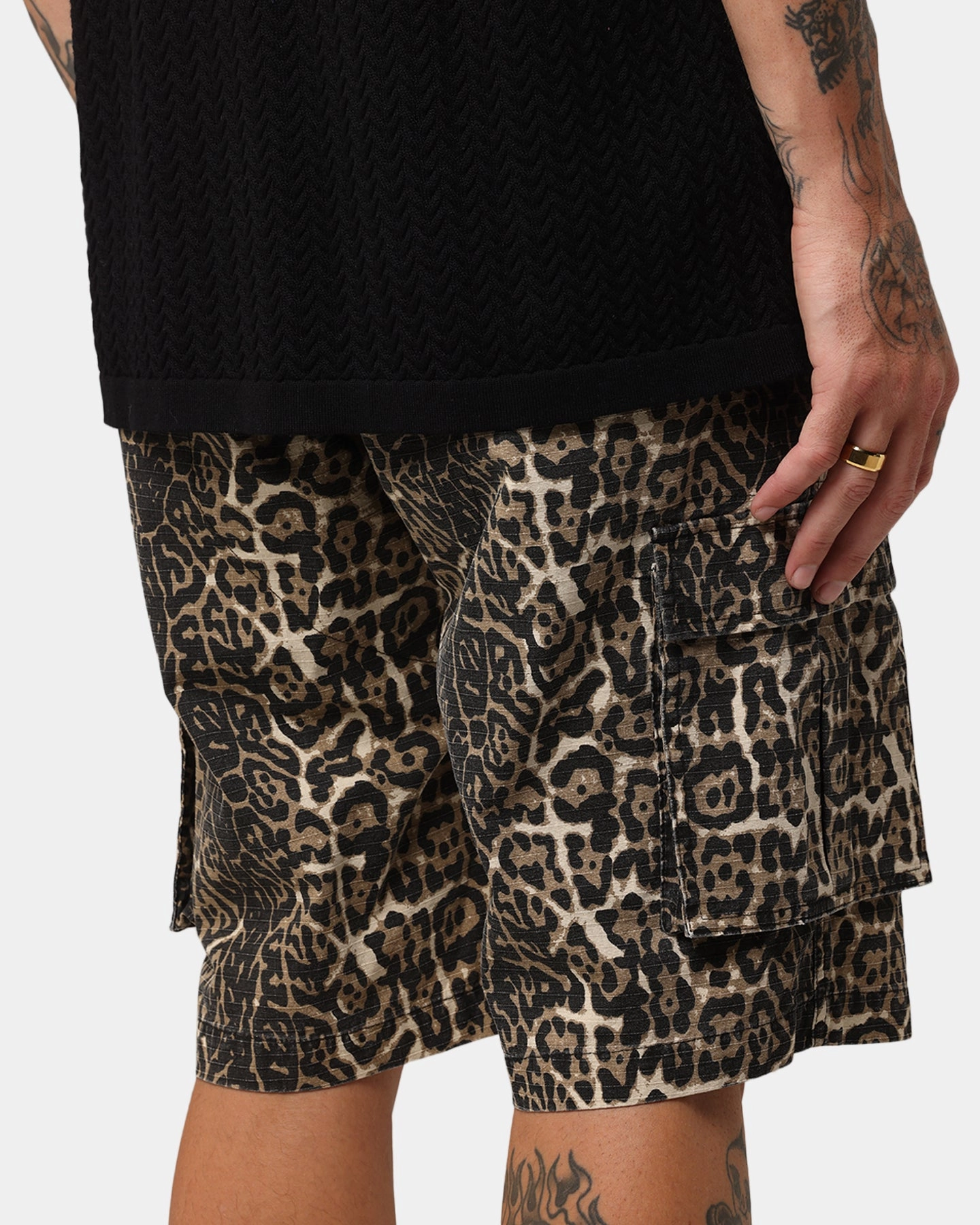 Durable Waistband Simple Mood XXIII Torrent Cargo Shorts Leopard
