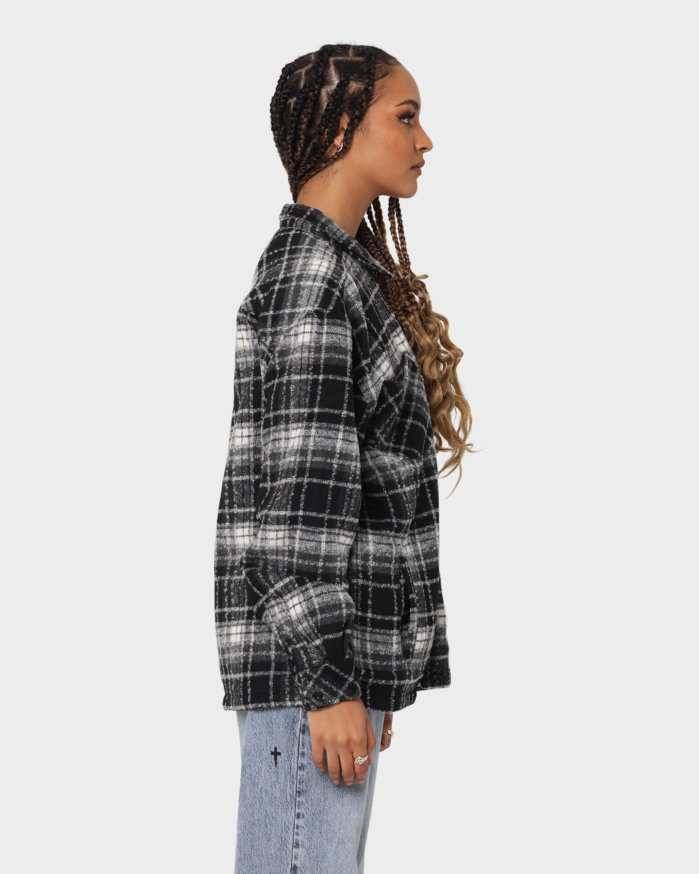 Fedora XXIII Vitus Zip Up Flannel Shacket Black/White