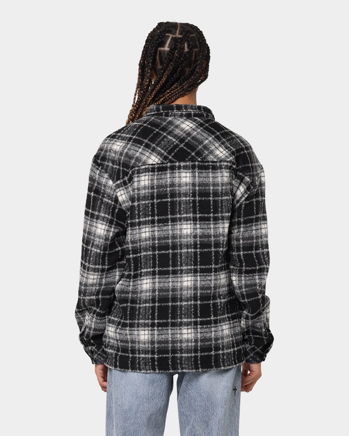 XXIII Vitus Zip Up Flannel Shacket Black/White Dual Layer Fabric Fashion Shield
