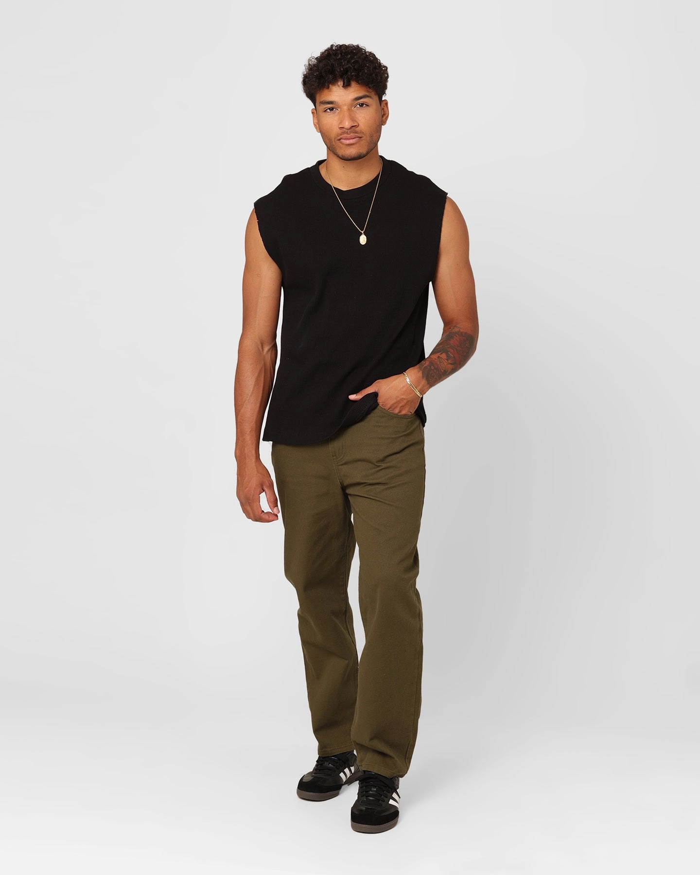 XXIII Waffle Muscle Singlet Black Chill Comfort Look Chic Fashion