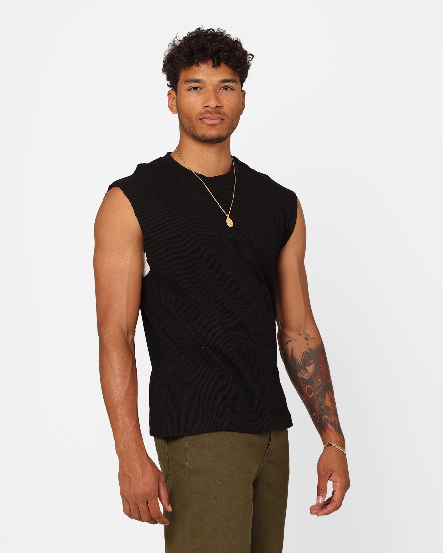 hypoallergenic Tagless Neckline XXIII Waffle Muscle Singlet Black