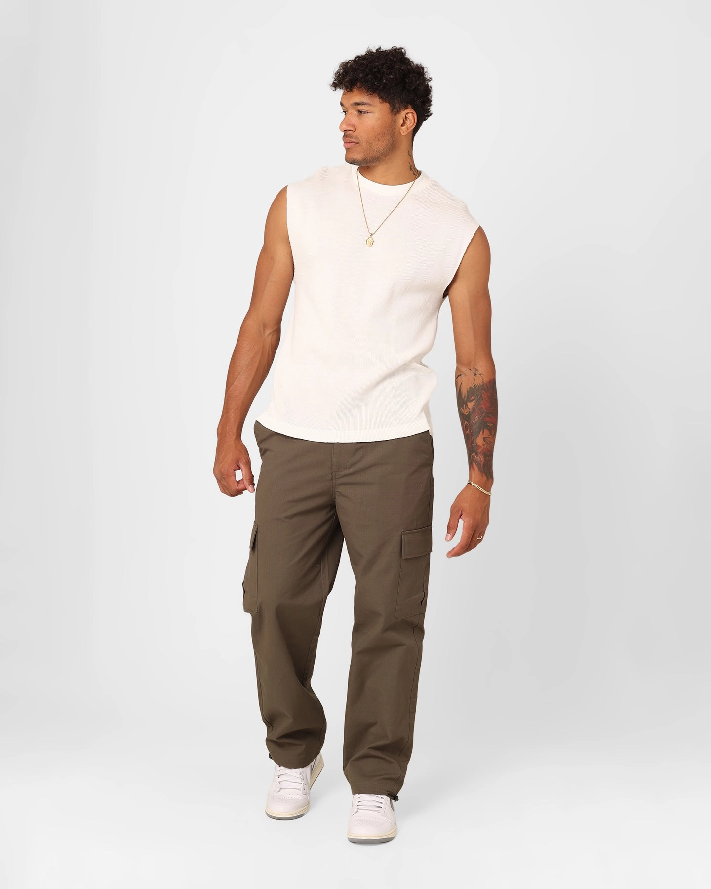 XXIII Waffle Muscle Singlet White Raw Hem Finish