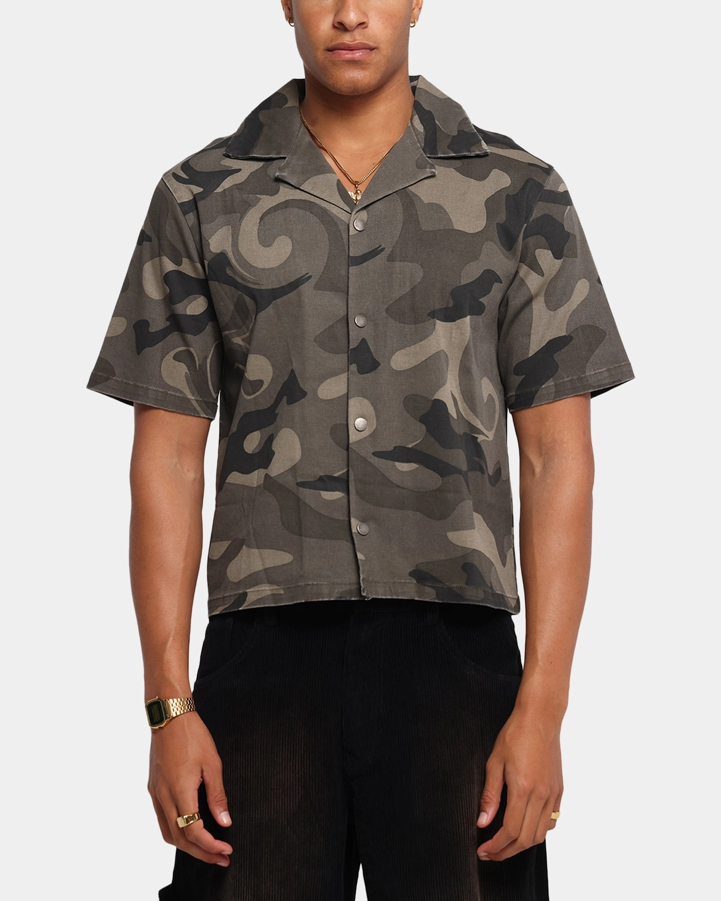 XXIII Washed Camo Button Up Shirt Camo Cuffed hem Iconic look