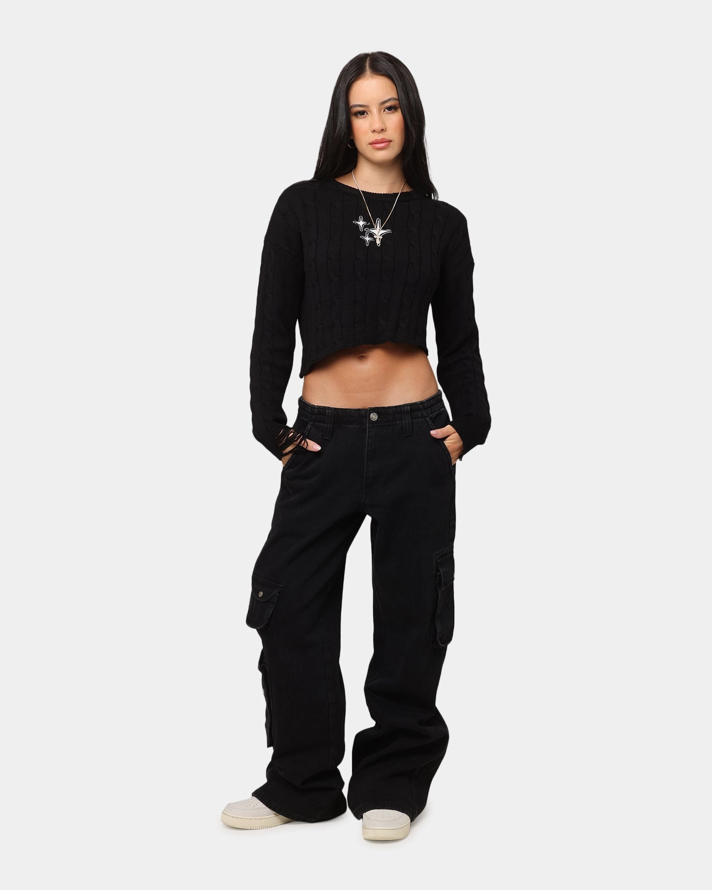 No Gap Waist Construction XXIII Women's Corporal Cargo Jeans Washed Black