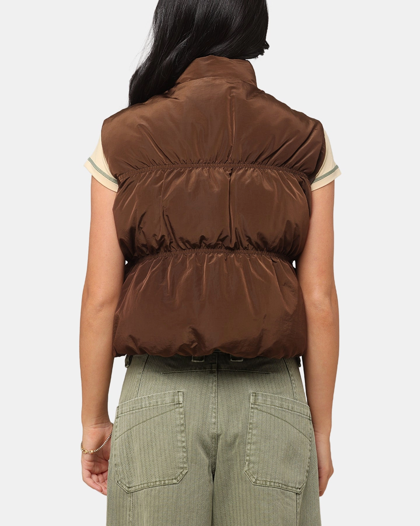 XXIII Women's Primal Oversized Puffer Vest Chocolate All Season Fit suitable for sports competitions