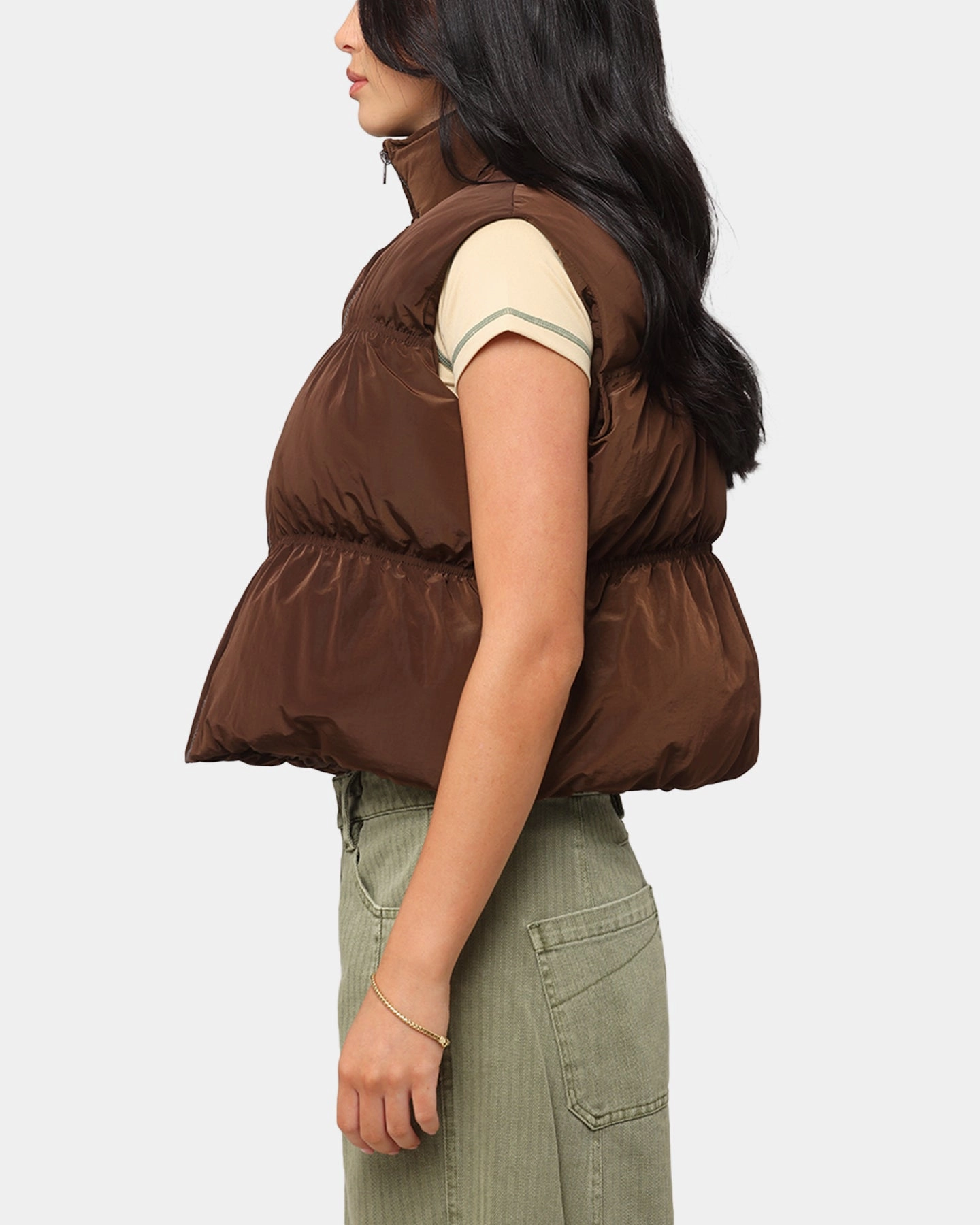 XXIII Women's Primal Oversized Puffer Vest Chocolate warm material