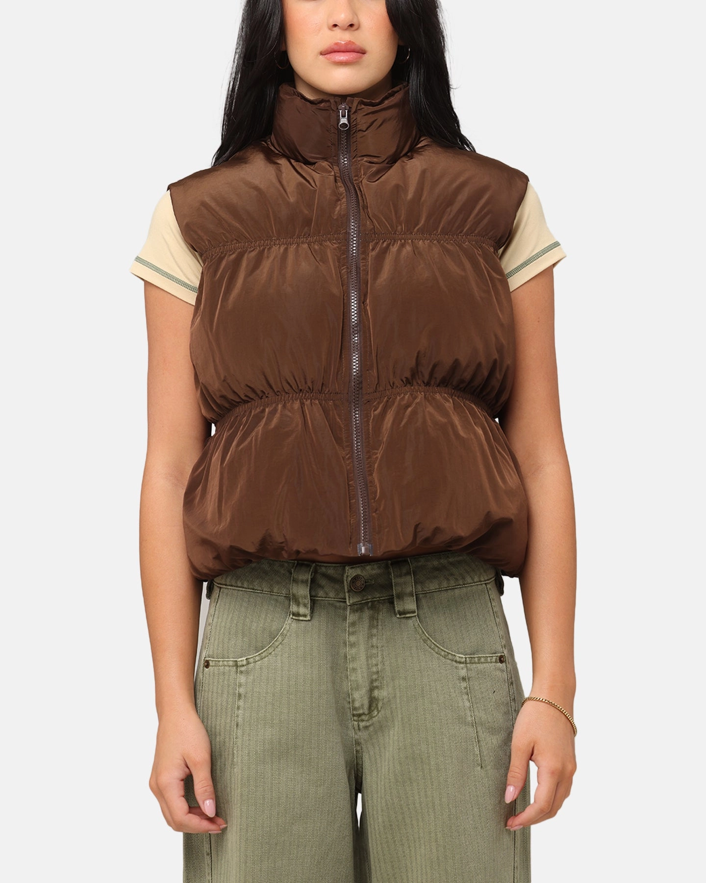 XXIII Women's Primal Oversized Puffer Vest Chocolate Breathable fabric