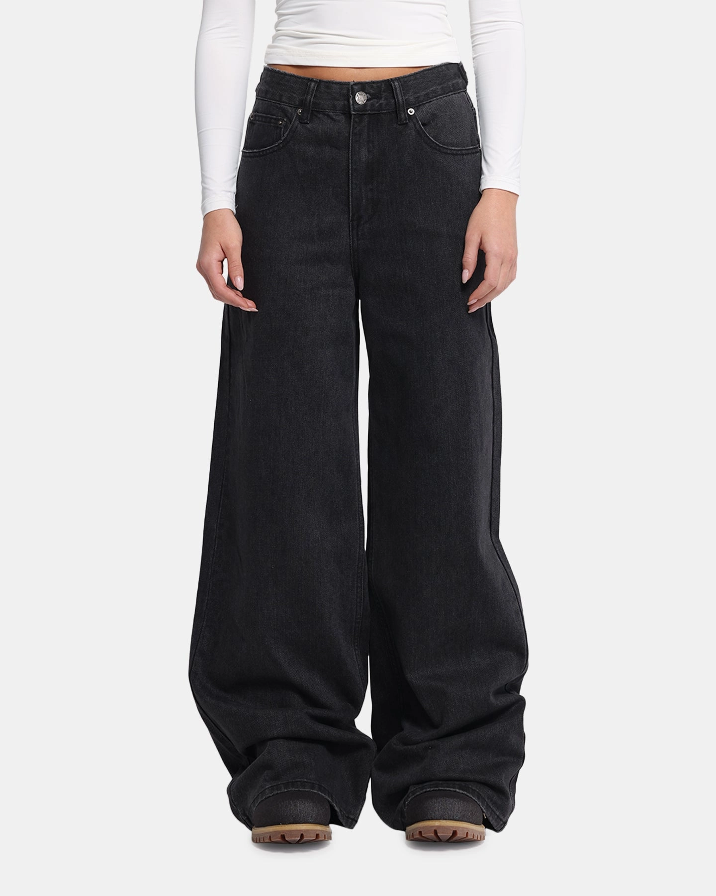 XXIII Women's Wide Leg Jeans Washed Black Style Basic