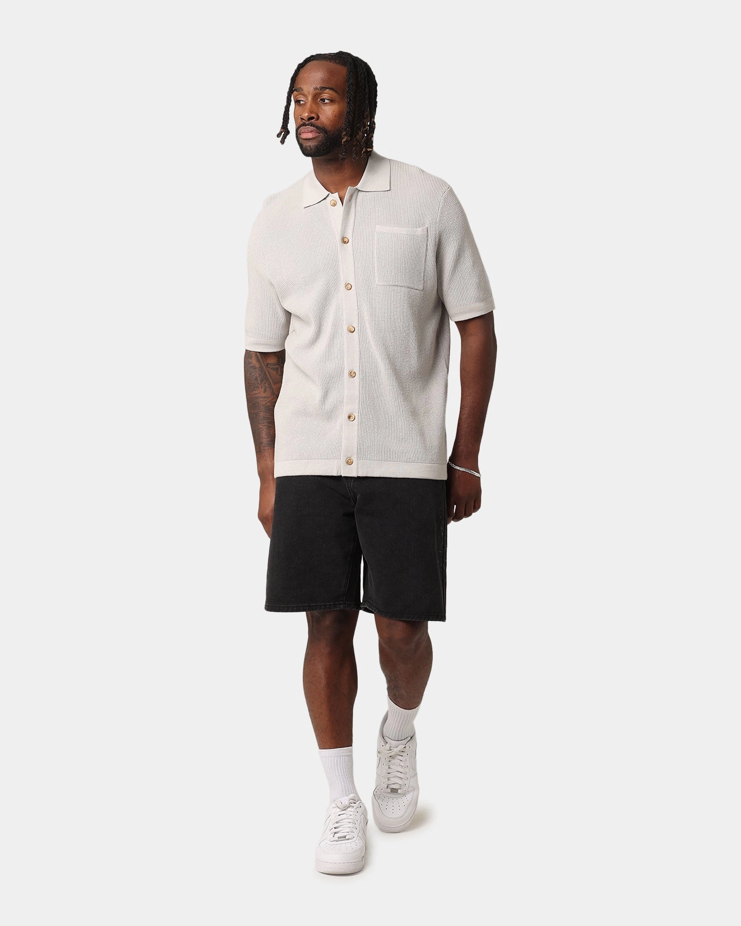 birthday celebration XXIII Zyair Knit Rib Button Up Shirt Stone