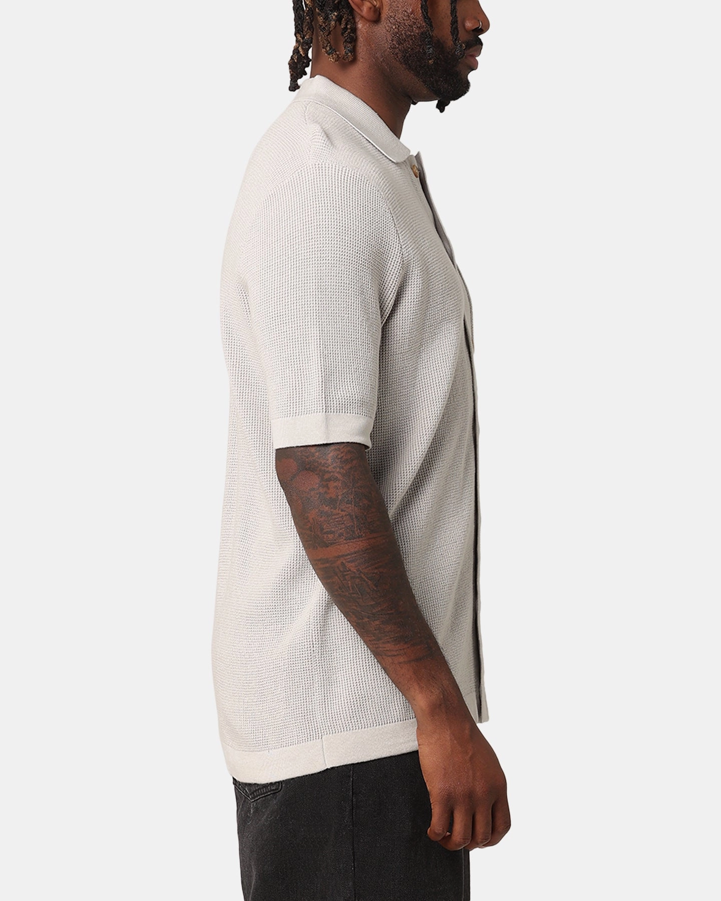 XXIII Zyair Knit Rib Button Up Shirt Stone Resort Wear