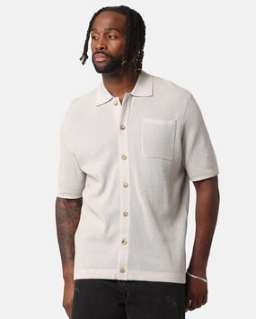 XXIII Zyair Knit Rib Button Up Shirt Stone Effortless Style