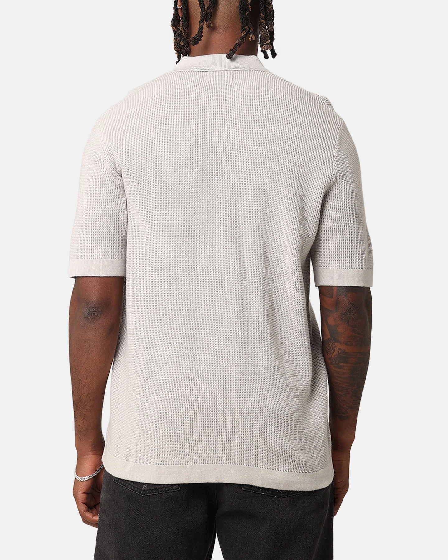 XXIII Zyair Knit Rib Button Up Shirt Stone Stylish Detail