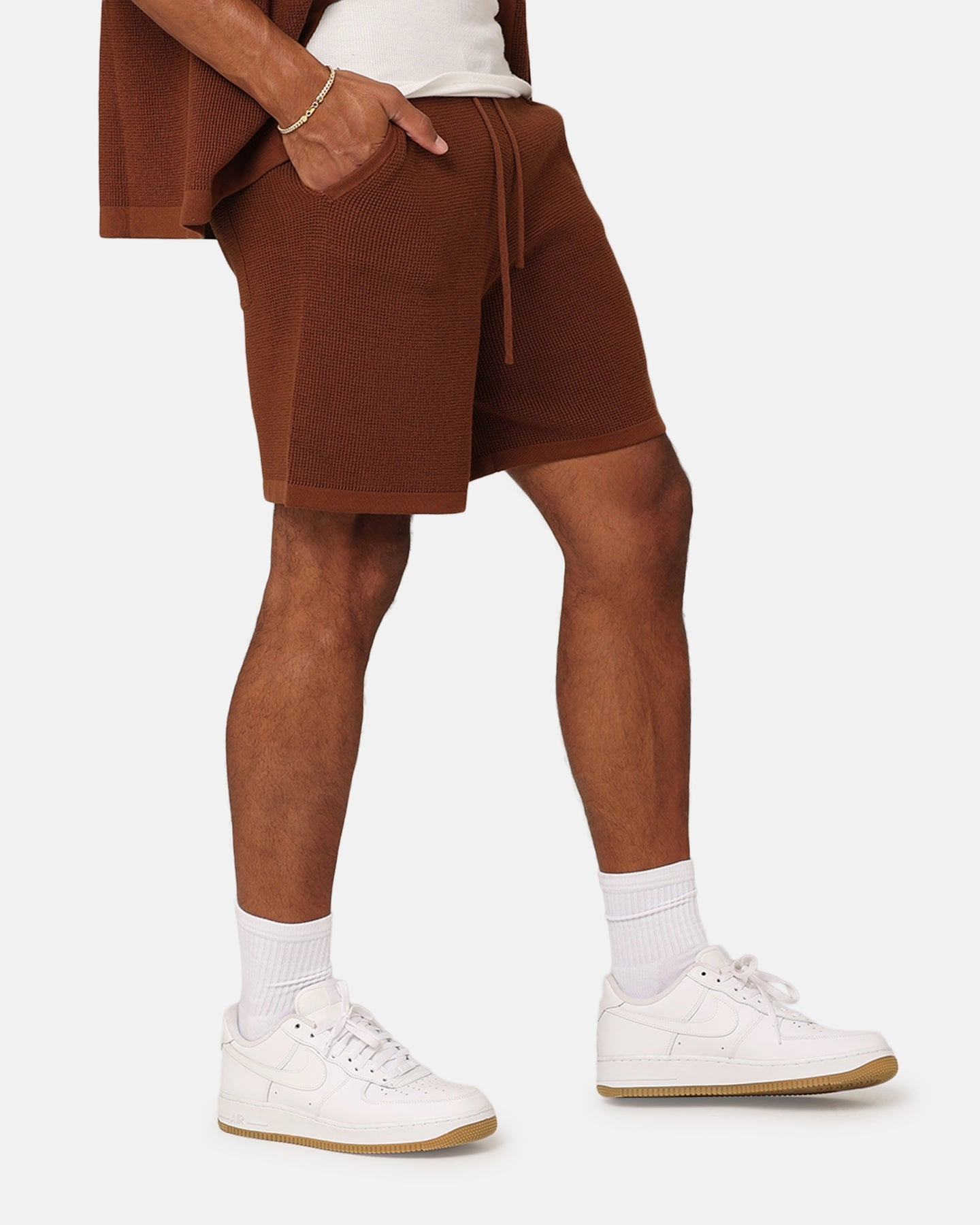 XXIII Zyair Knit Rib Shorts Brown Hot Weather Quick Drying Fabric