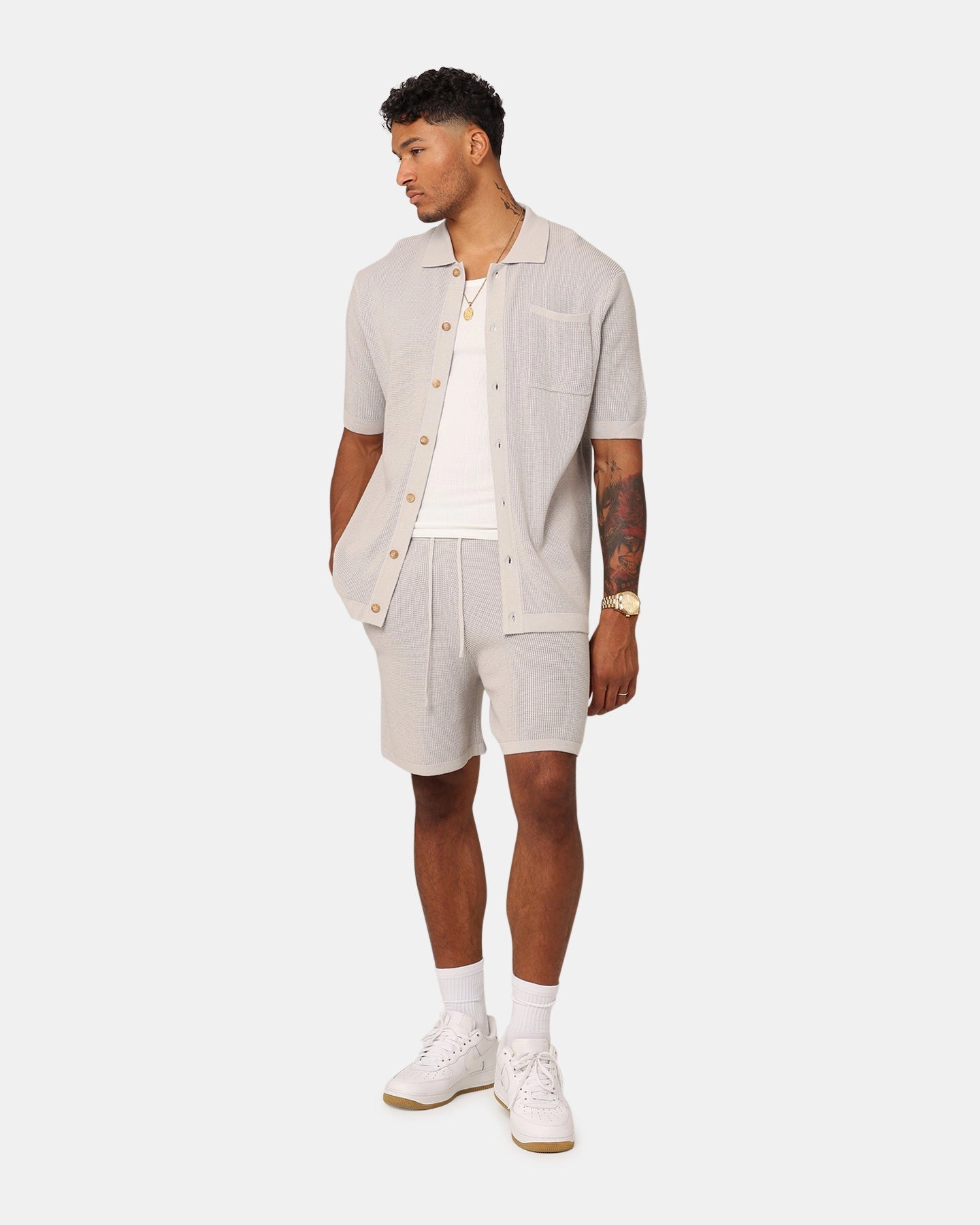 XXIII Zyair Knit Rib Shorts Stone Double Layered Panels Outdoor Style