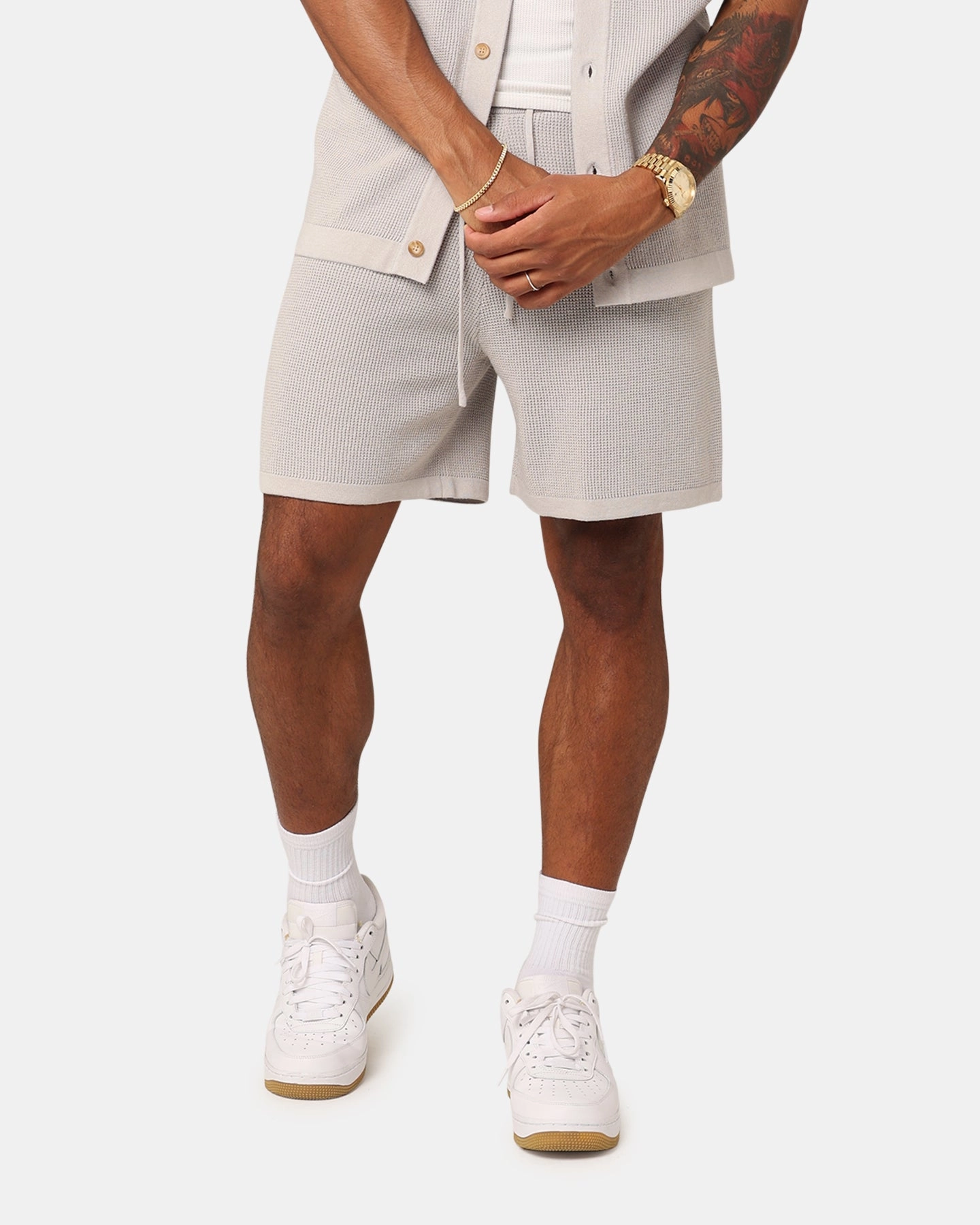 No Ride Up Silicone Grip ZipperedSecurity XXIII Zyair Knit Rib Shorts Stone