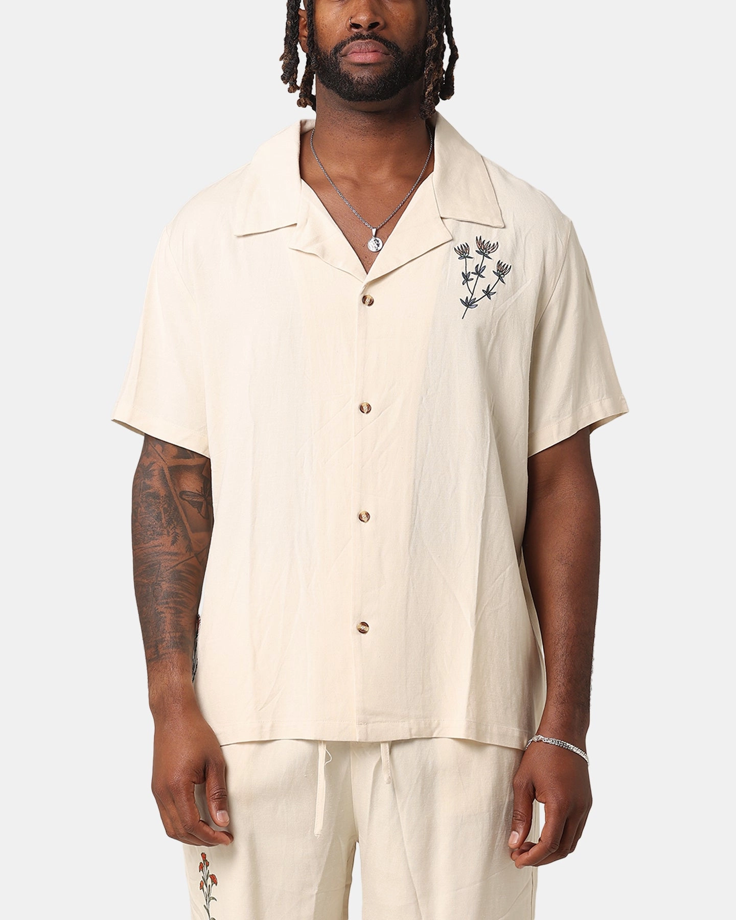 XXIII Desert Flower Linen Button Up Shirt Off White Versatile Piece All Day Comfort Tech