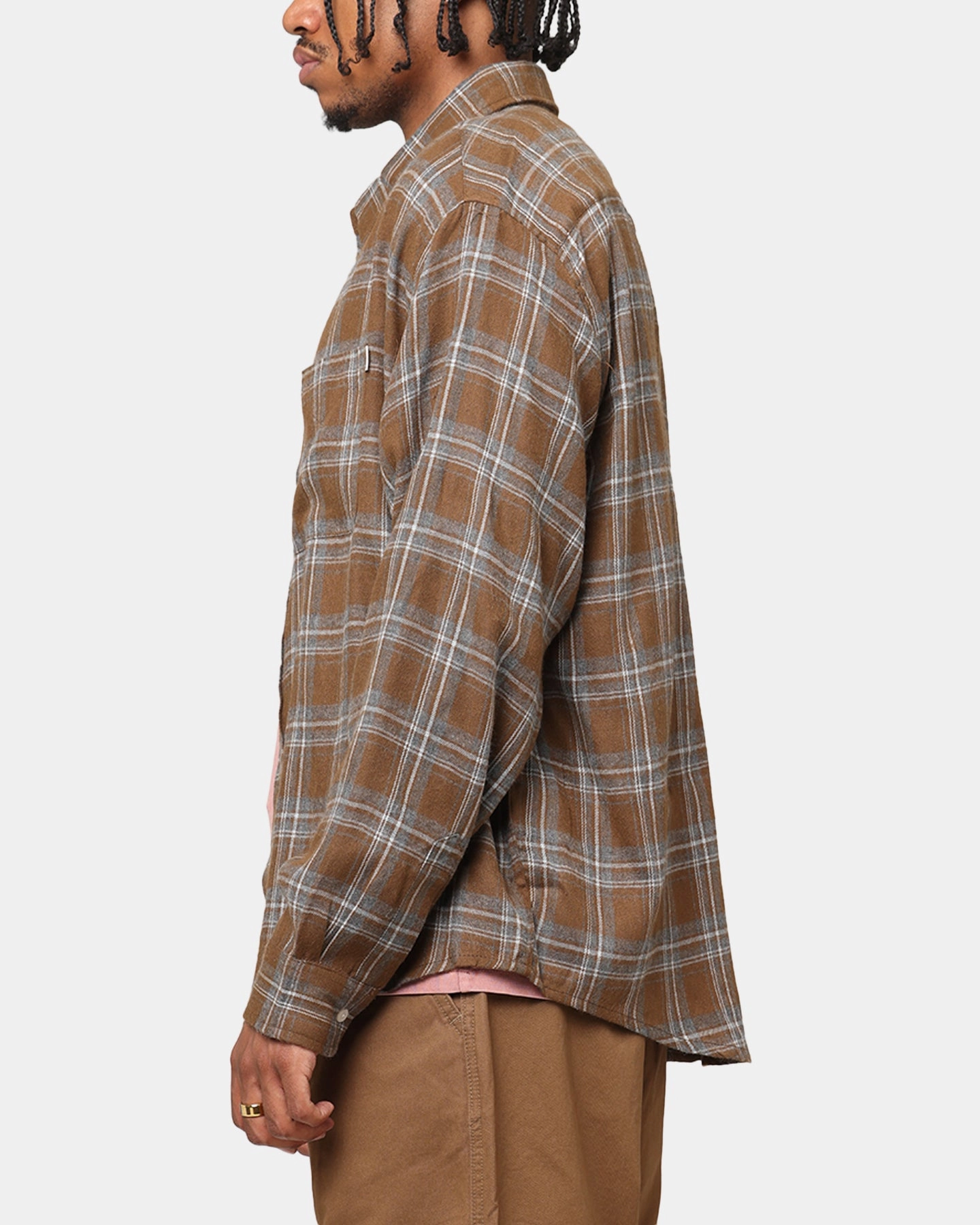 Networking Session S Double Duty Plaid Long Sleeve Shirt Brown