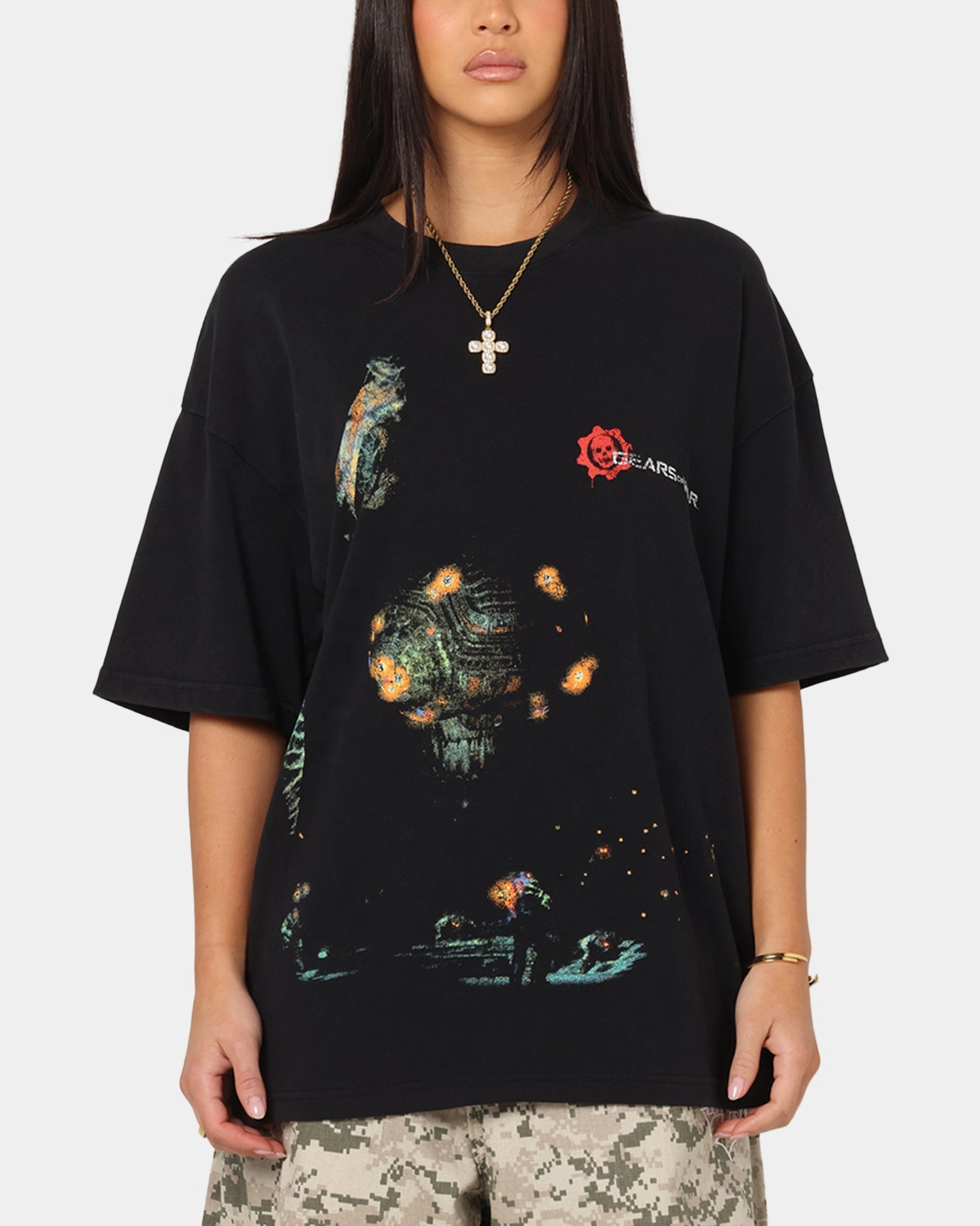 Fresh Look Cozy Comfort Look 73 Studio X Gears Of War '06 Mad World Vintage T-Shirt Black Acidwash