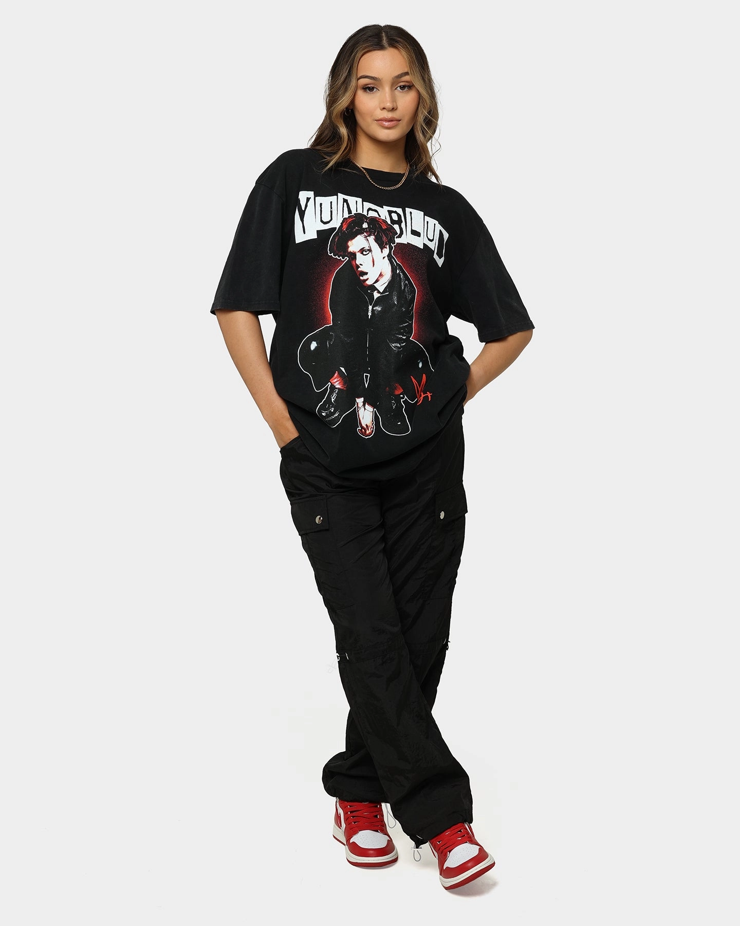 YUNGBLUD Sitting Life On Mars Tour Vintage T-Shirt Washed Black Outdoor Trend Look Odor Control Finish