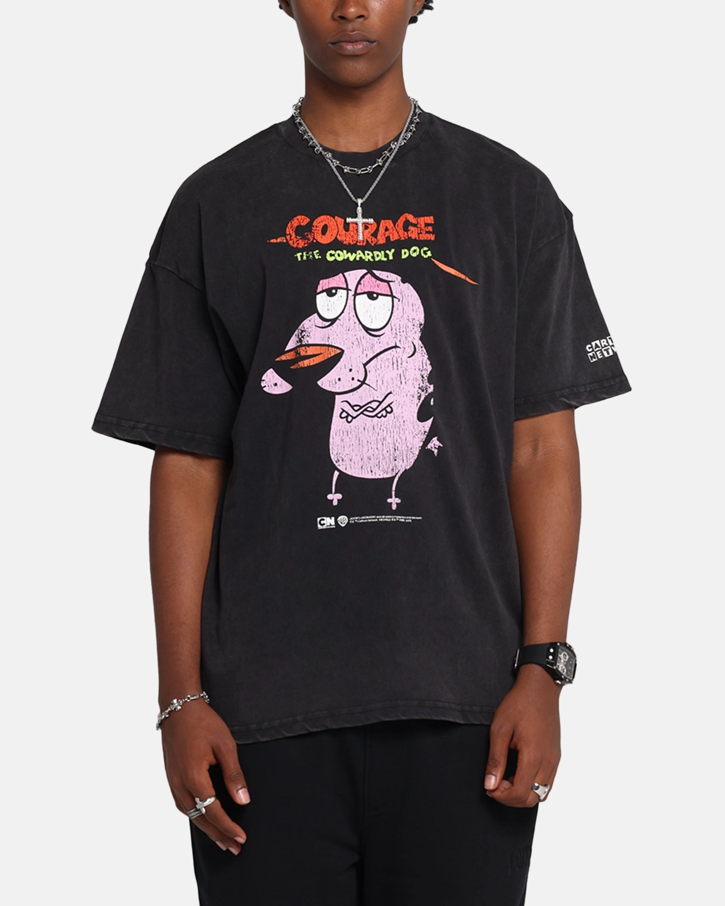 73 Studio X Cartoon Network Courage The Cowardly Dog Grail Vintage T-Shirt Black Acidwash Soft And Comfortable