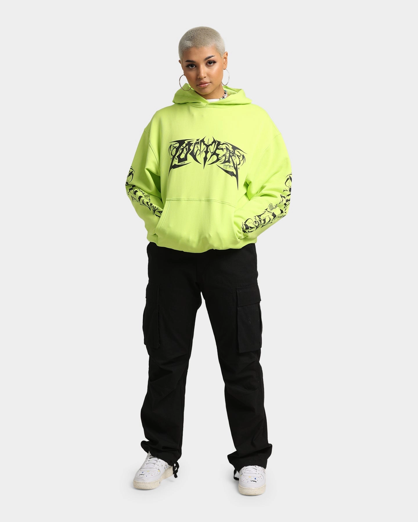Loiter Anarchy Hoodie Neon Green Convertible Collar Style
