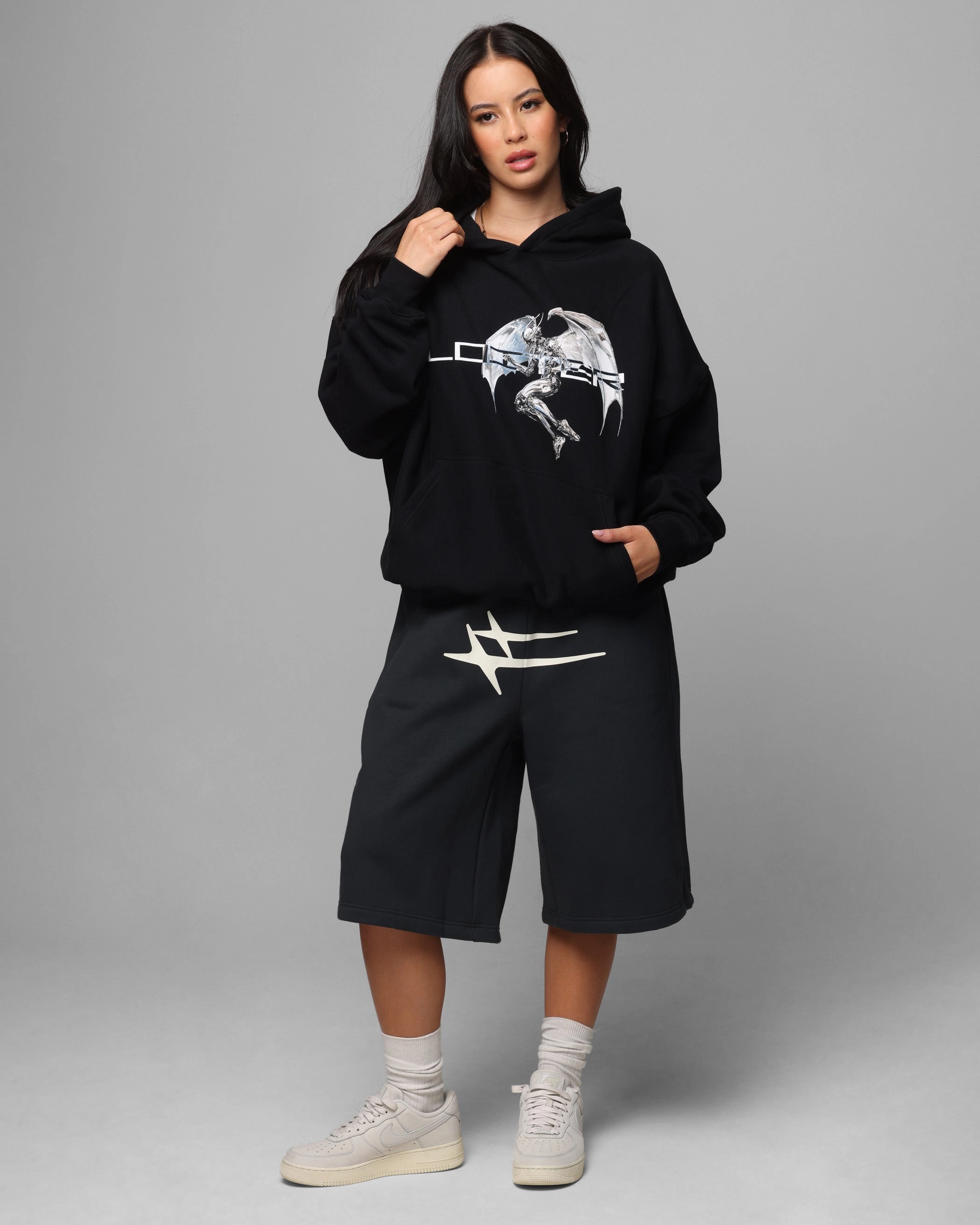 Compression Friendly Fit ConvertibleCollar Loiter Chrome Deceiver Hoodie Black