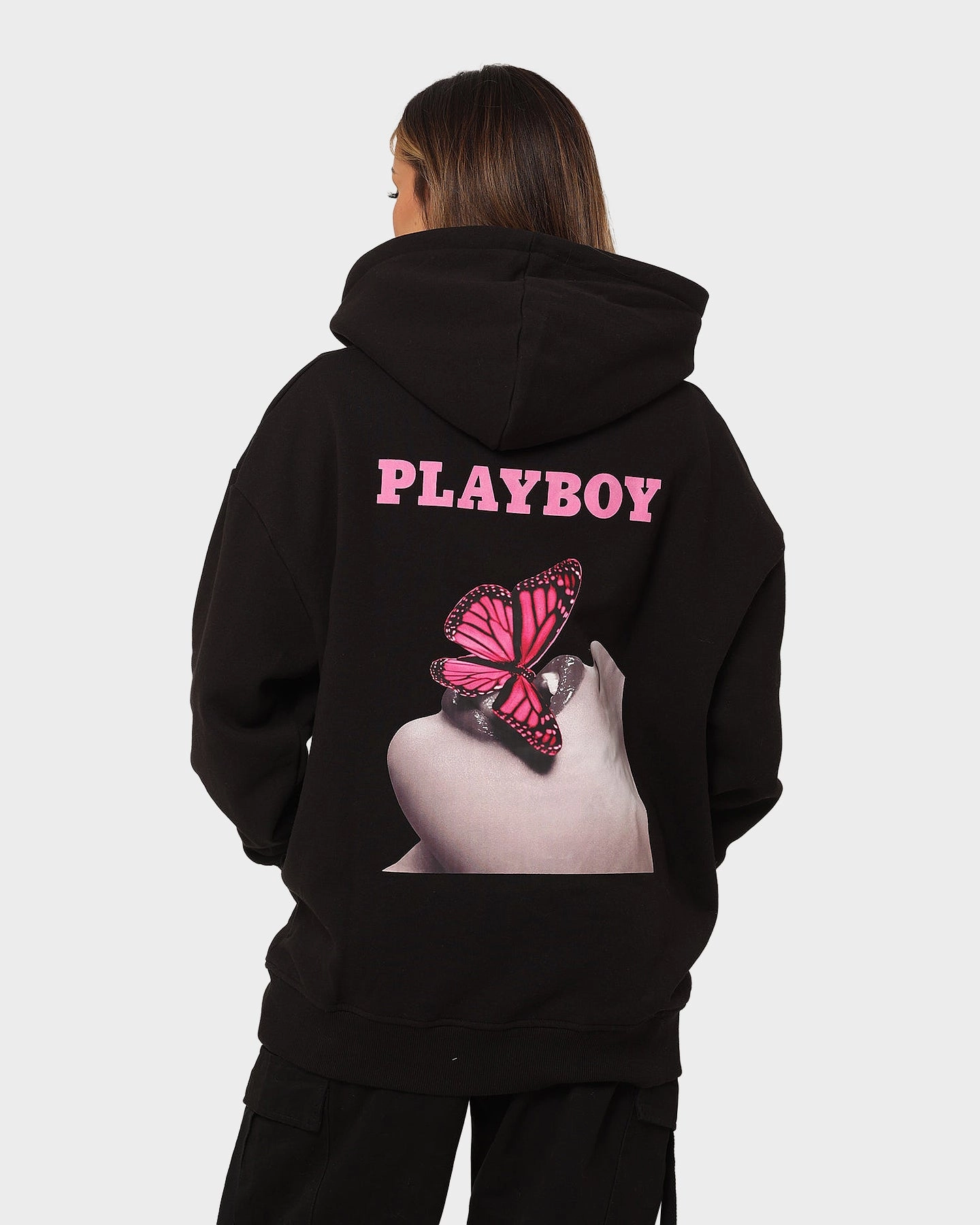 Bond Zip Off Detailing Playboy November '13 Monotone Hoodie Black Magenta
