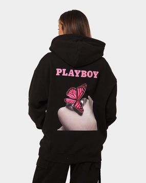 Bond Zip Off Detailing Playboy November '13 Monotone Hoodie Black Magenta